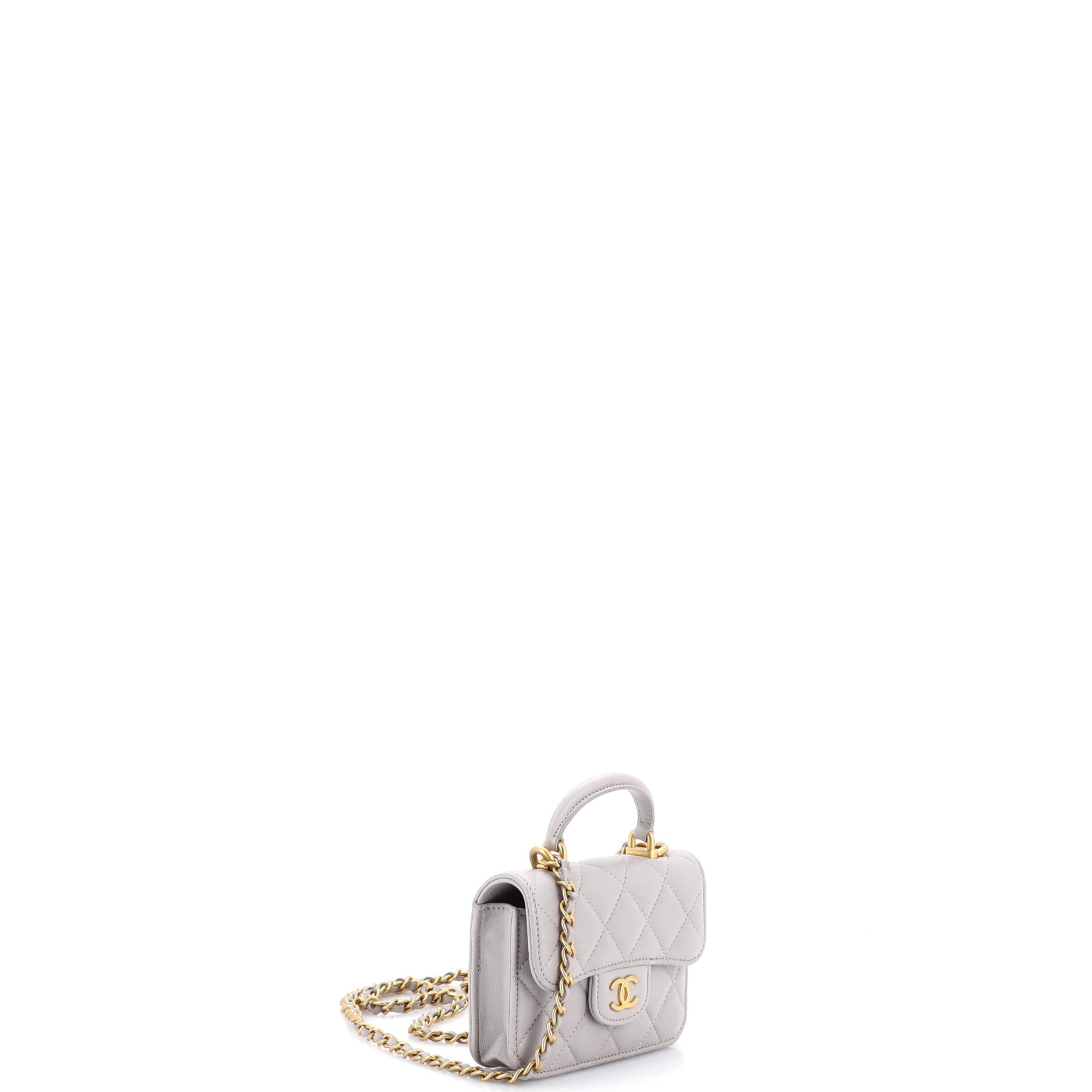 Top Handle Flap Coin Purse with Chain Quilted Lambskin