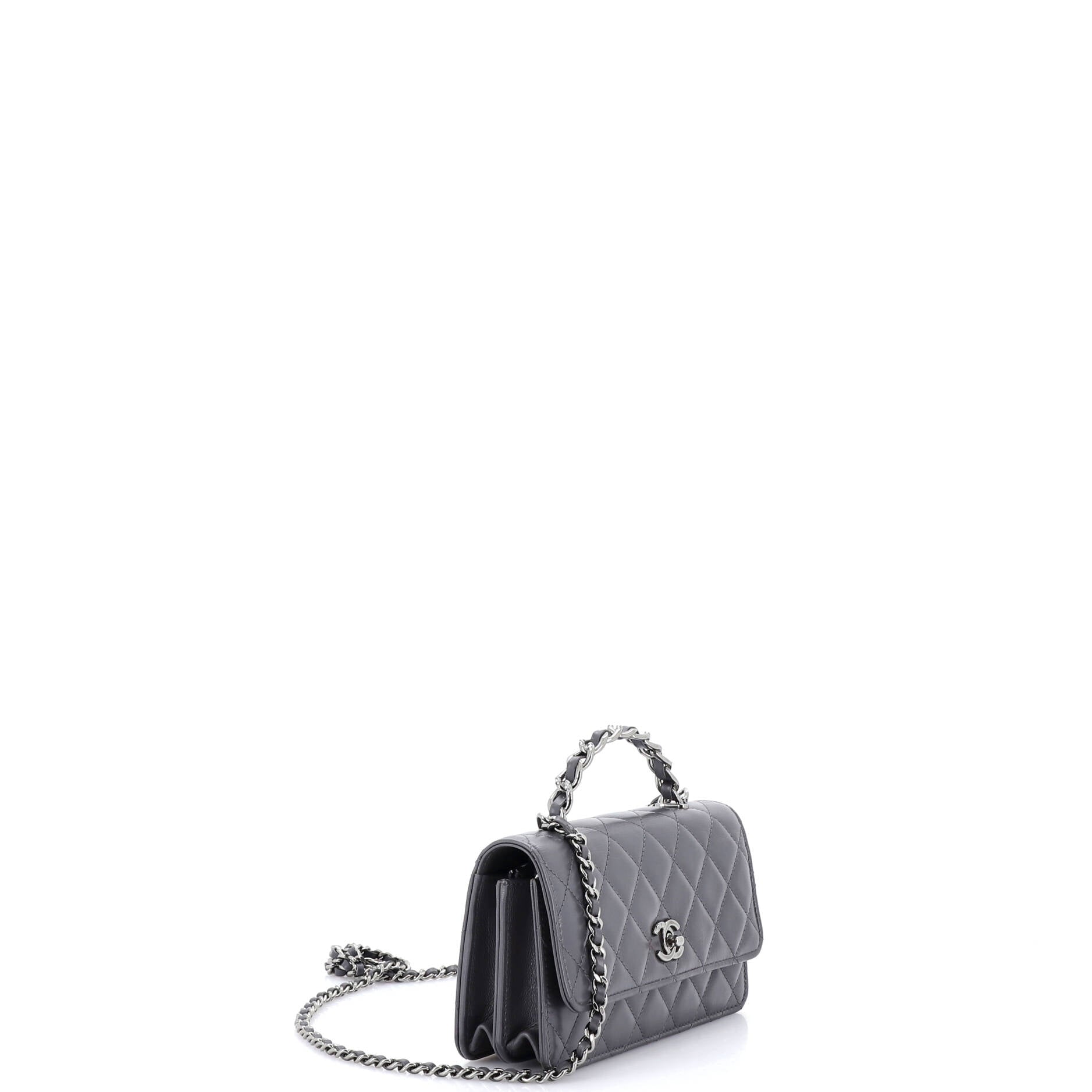 Top Handle Phone Holder with Chain Quilted Lambskin with Crystals