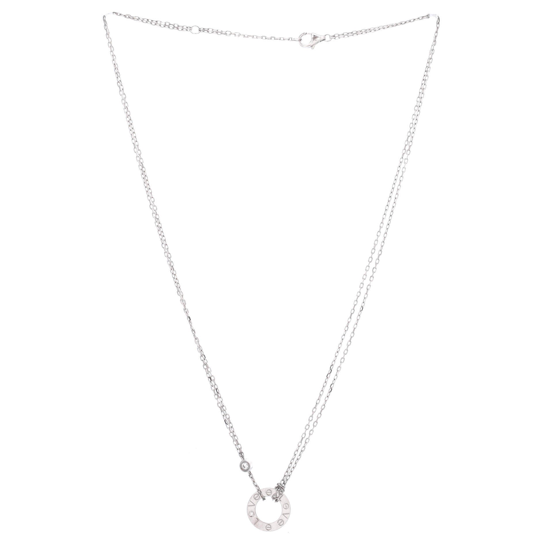 2 Diamonds Love Pendant Necklace 18K White Gold with Diamonds