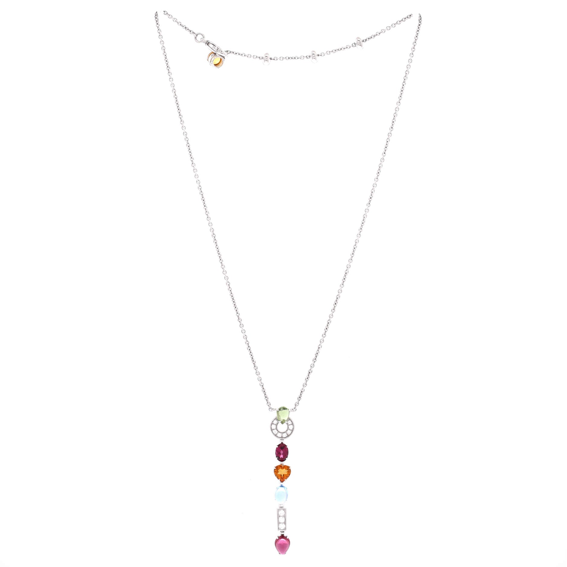 Allegra Drop Pendant Necklace 18K White Gold with Diamonds, Citrine, Peridot, Blue Topaz, Tourmaline and Garnet