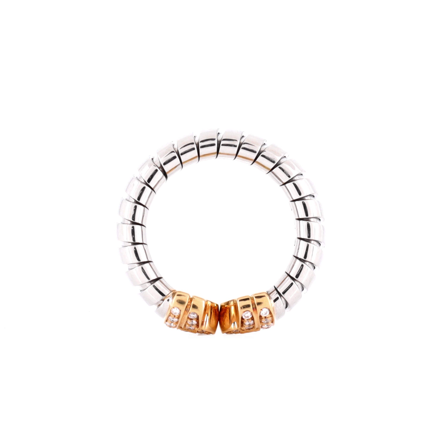 Tubogas Parentesi Ring Stainless Steel and 18K Yellow Gold with Diamond