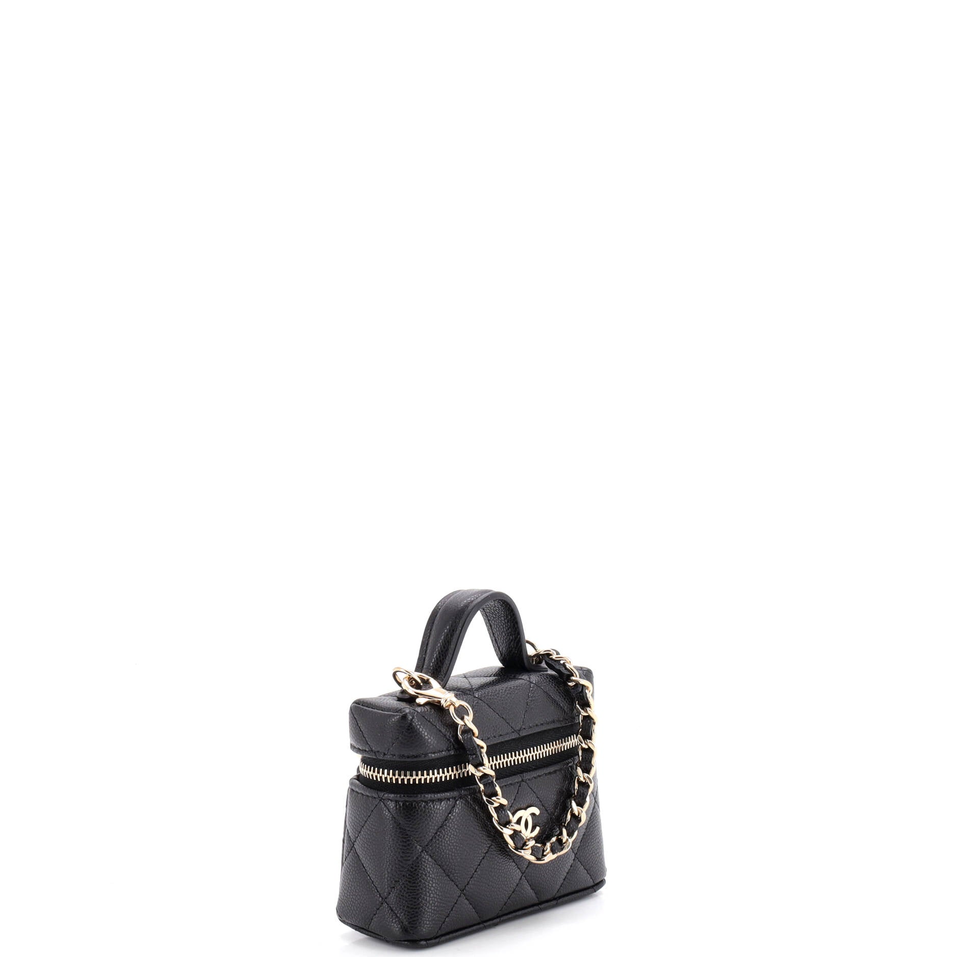 Top Handle Vanity Case Bag Charm Quilted Caviar Micro