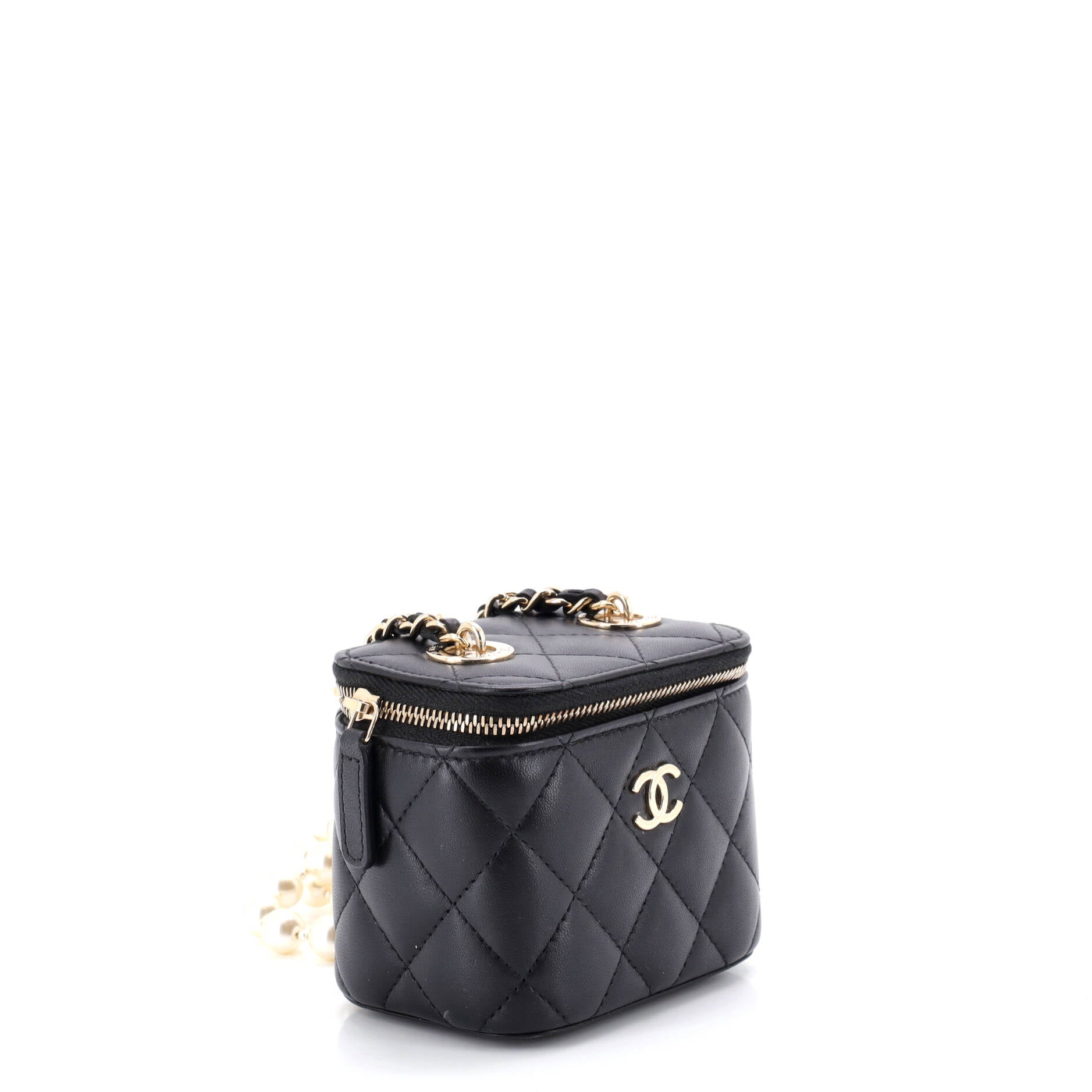 Vanity Case with Pearl Chain Quilted Lambskin Mini