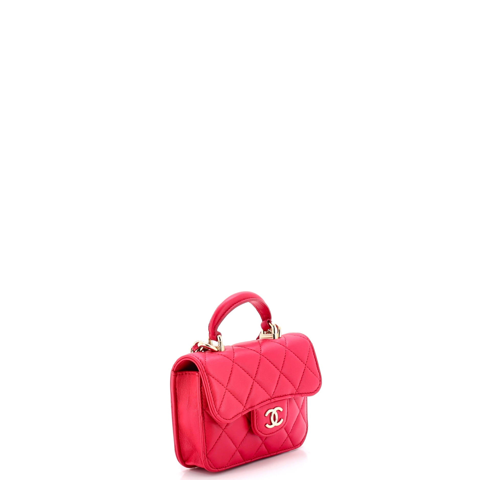 Top Handle Flap Coin Purse with Chain Quilted Lambskin