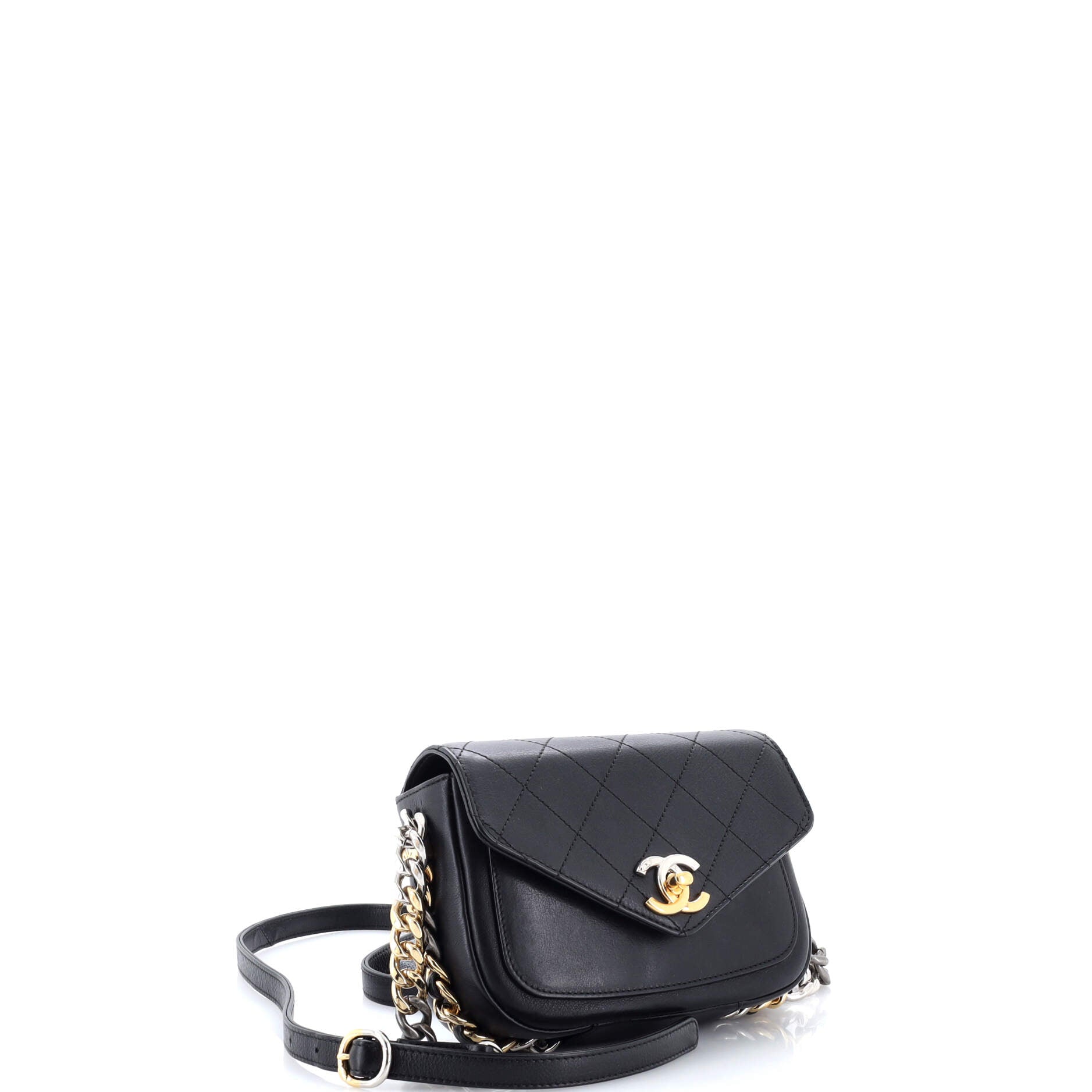 Two Tone Envelope Flap Bag Quilted Calfskin Small