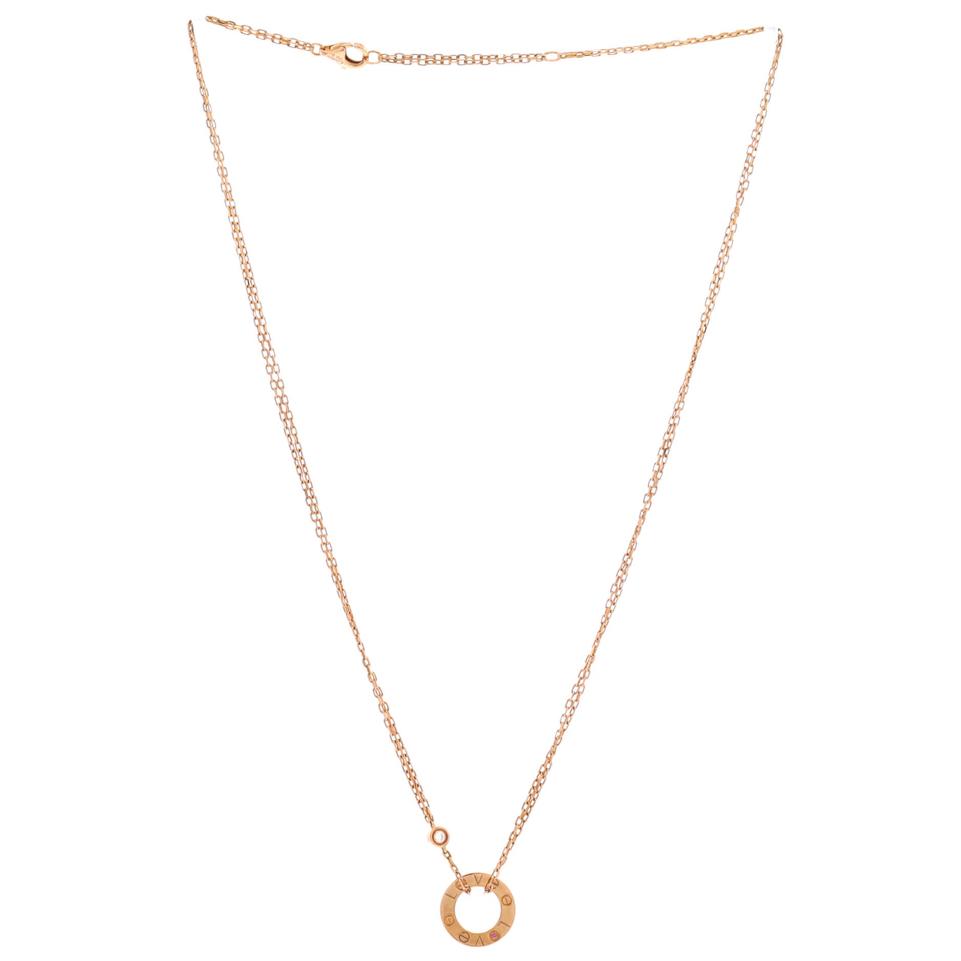 2 Diamonds Love Pendant Necklace 18K Rose Gold with Pink Sapphire and Diamond