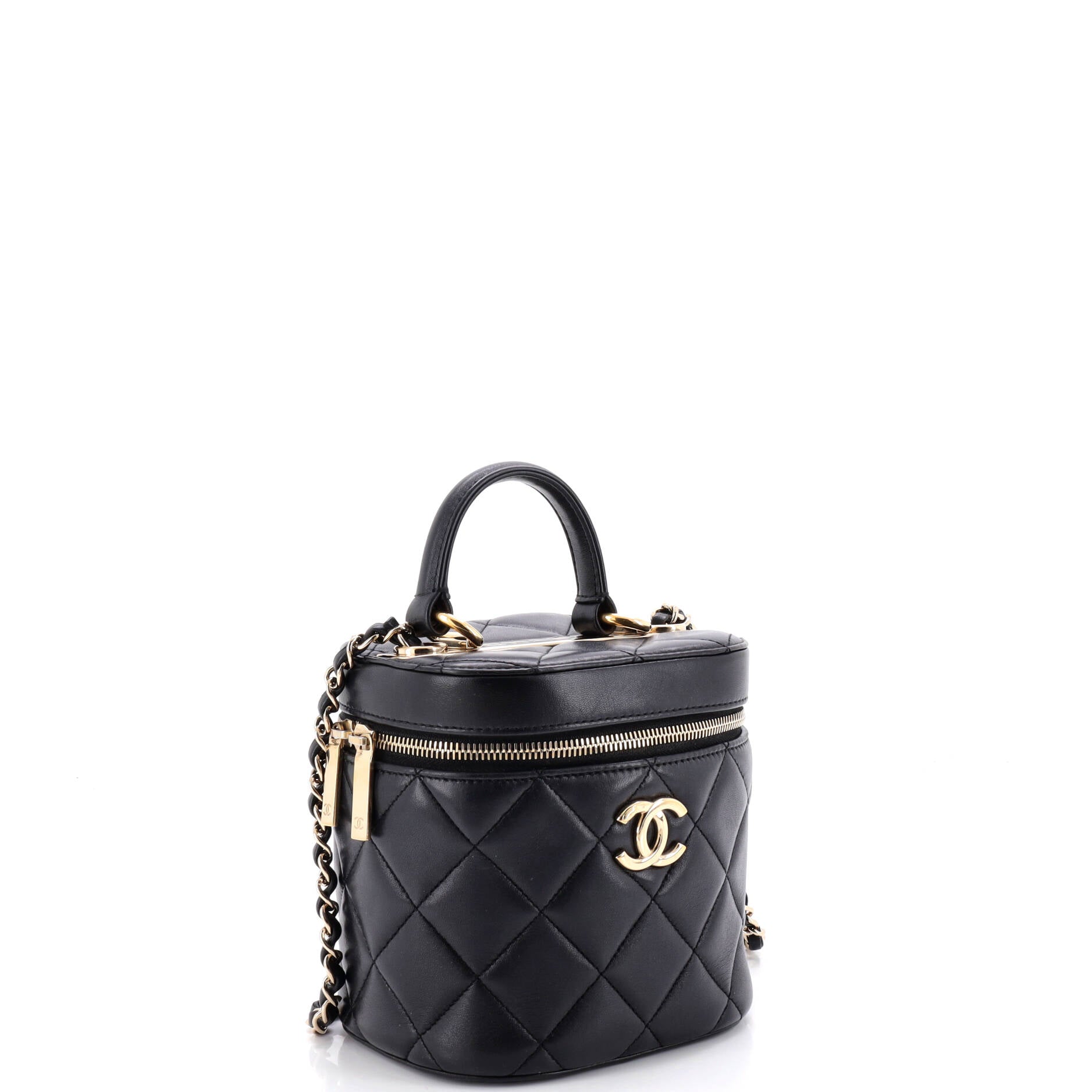 Trendy CC Top Handle Vanity Case Quilted Lambskin Small