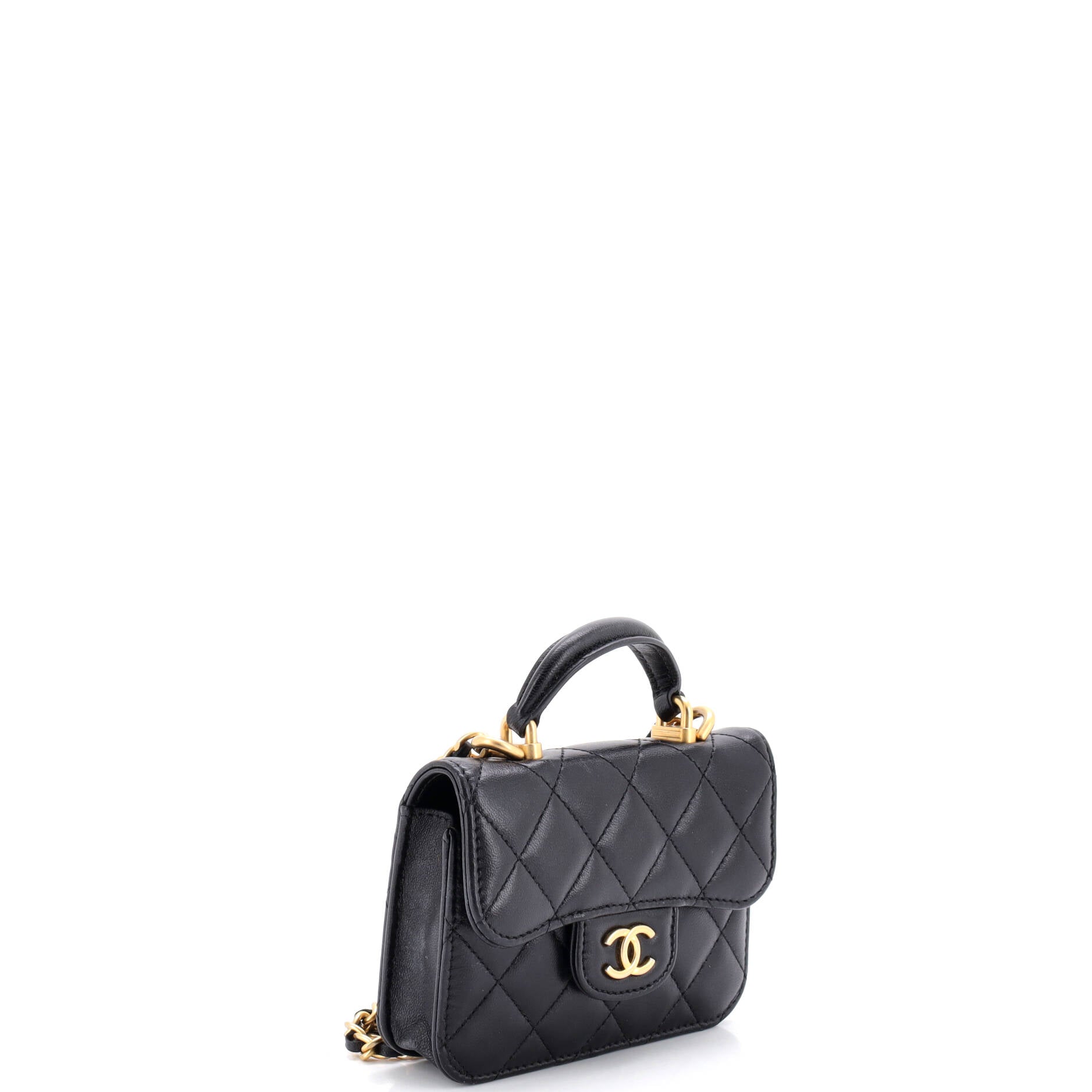 Top Handle Flap Coin Purse with Chain Quilted Lambskin