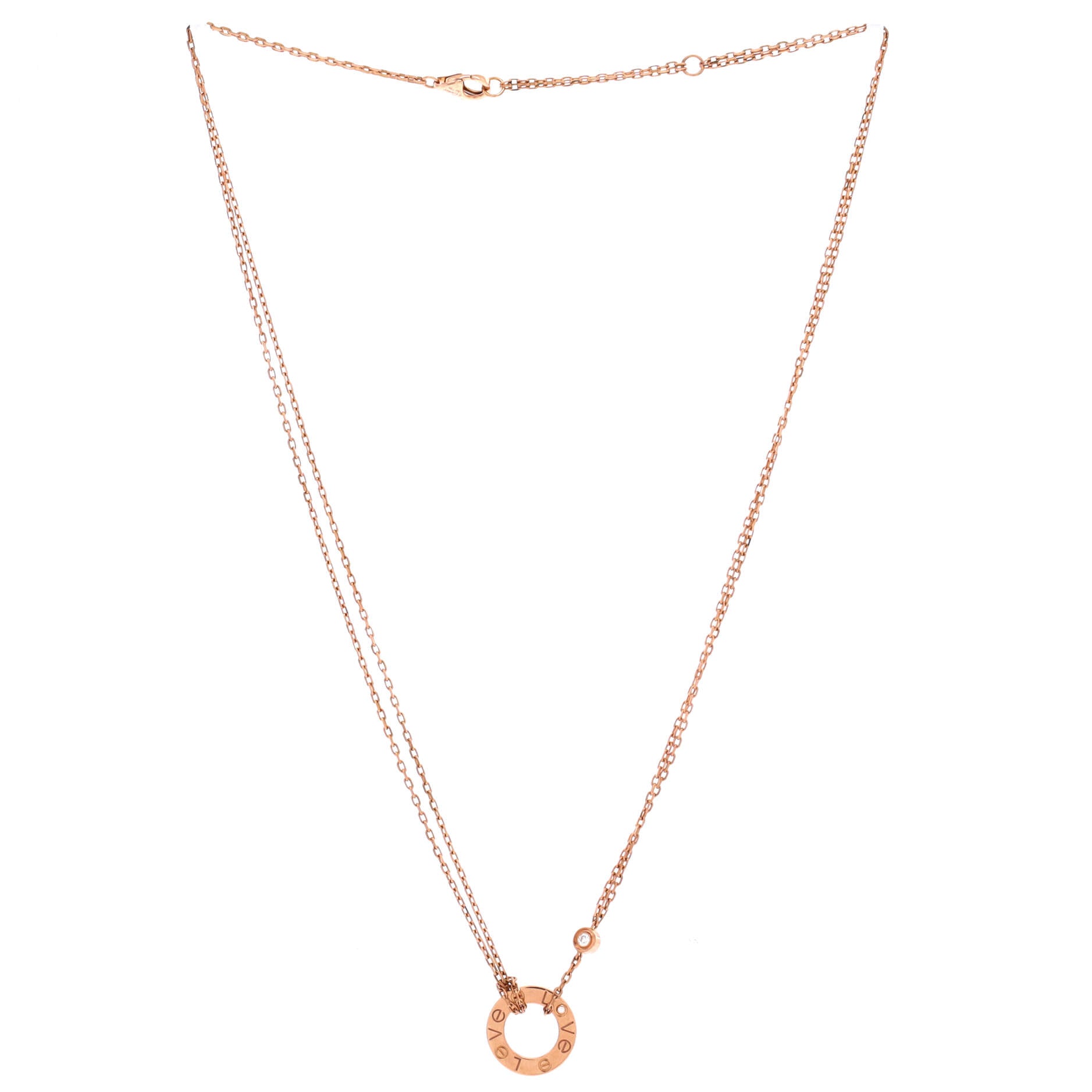 2 Diamonds Love Pendant Necklace 18K Rose Gold and Diamonds