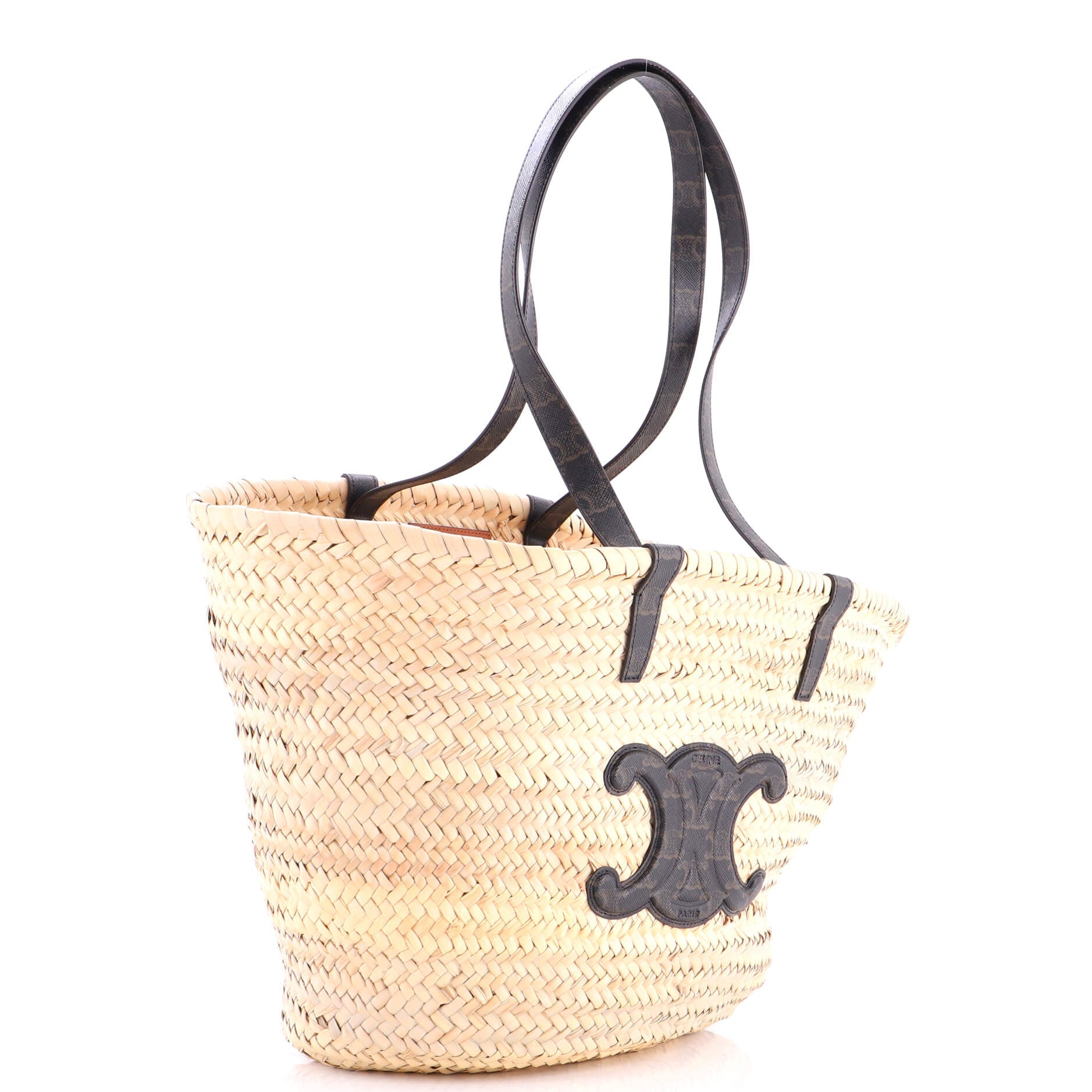Triomphe Basket Shoulder Bag Raffia with Leather Large