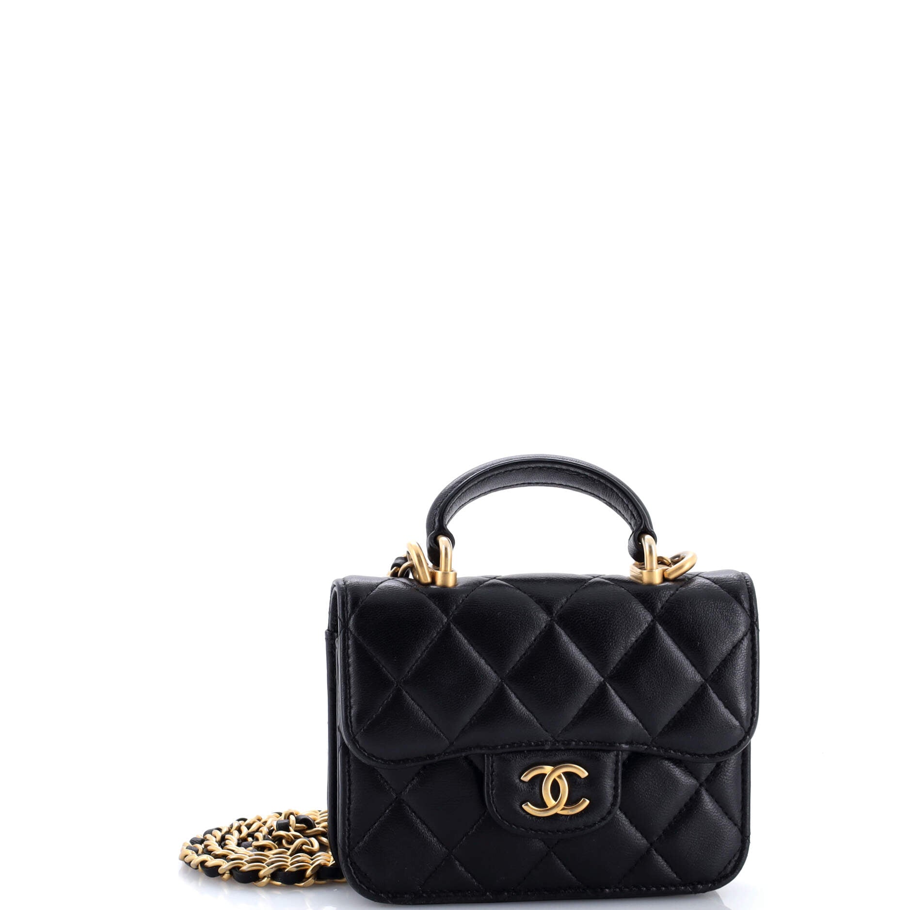 Top Handle Flap Coin Purse with Chain Quilted Lambskin