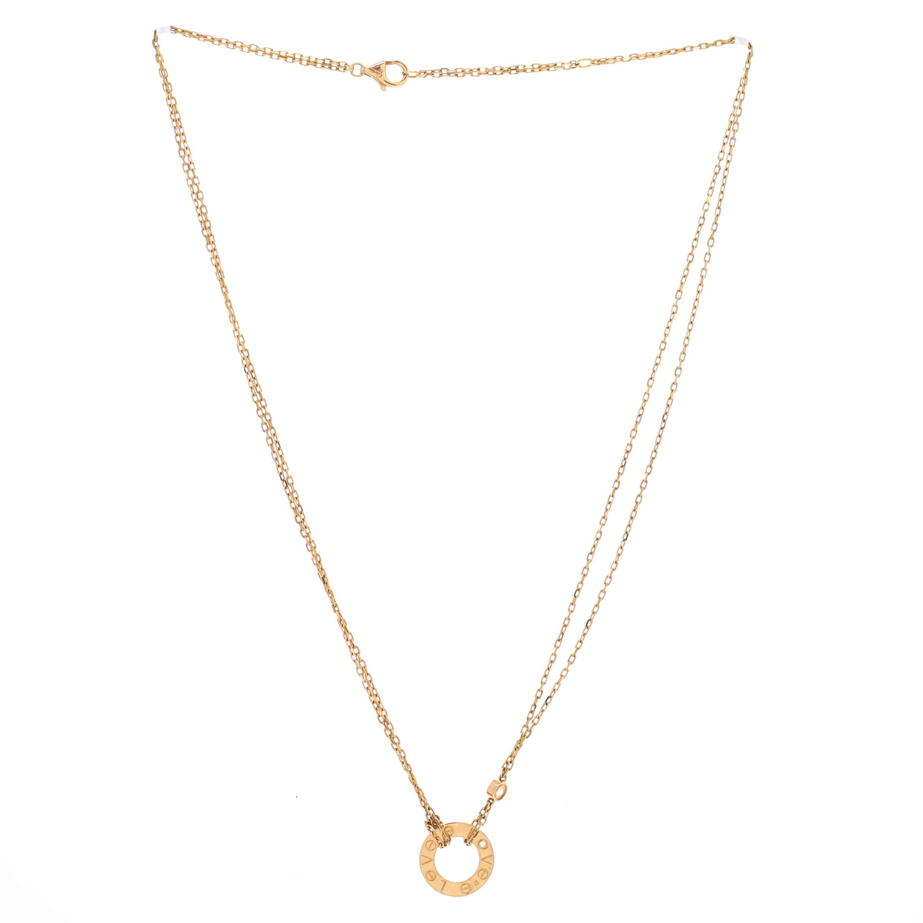 2 Diamonds Love Pendant Necklace 18K Yellow Gold and Diamonds