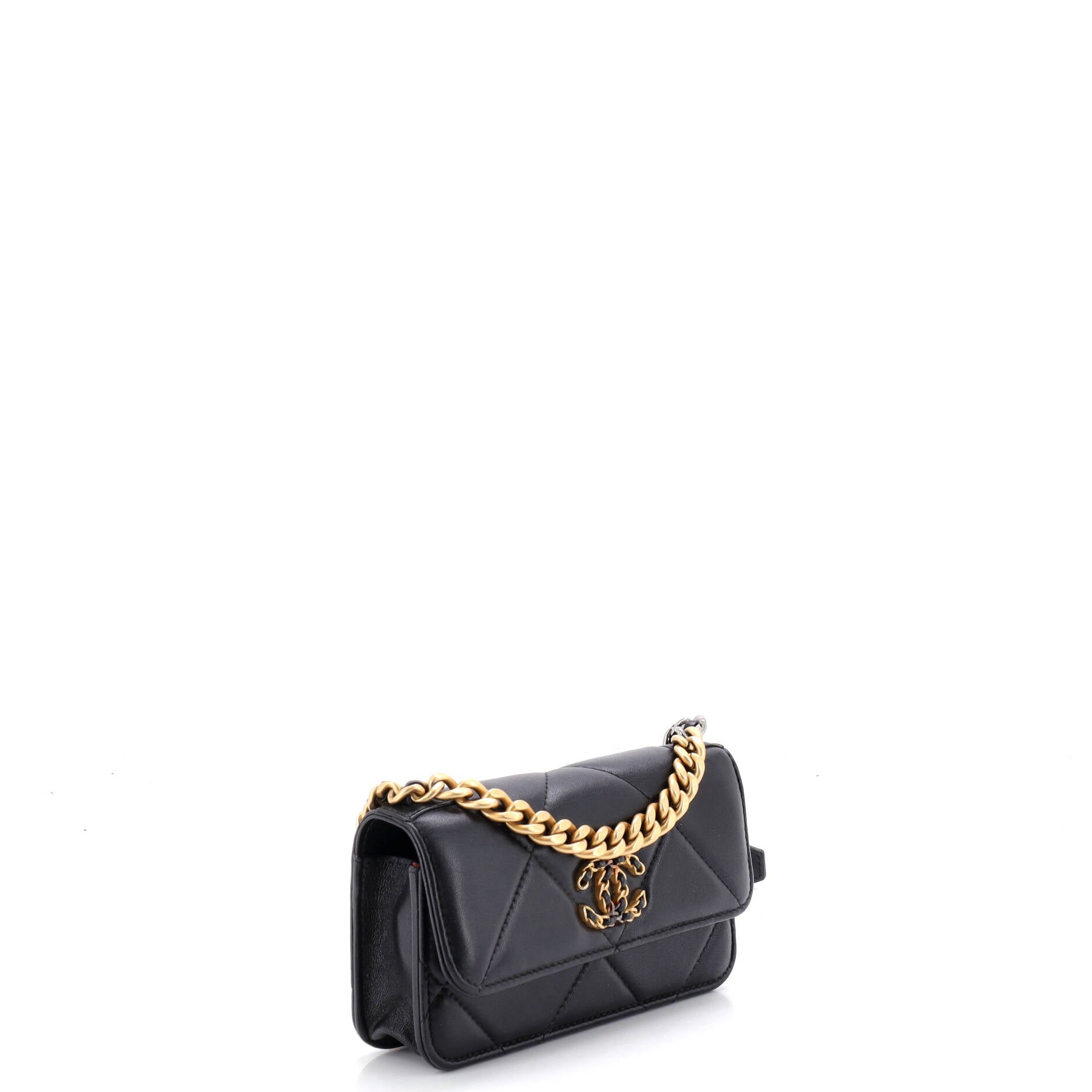 19 Flap Phone Holder with Chain Quilted Lambskin