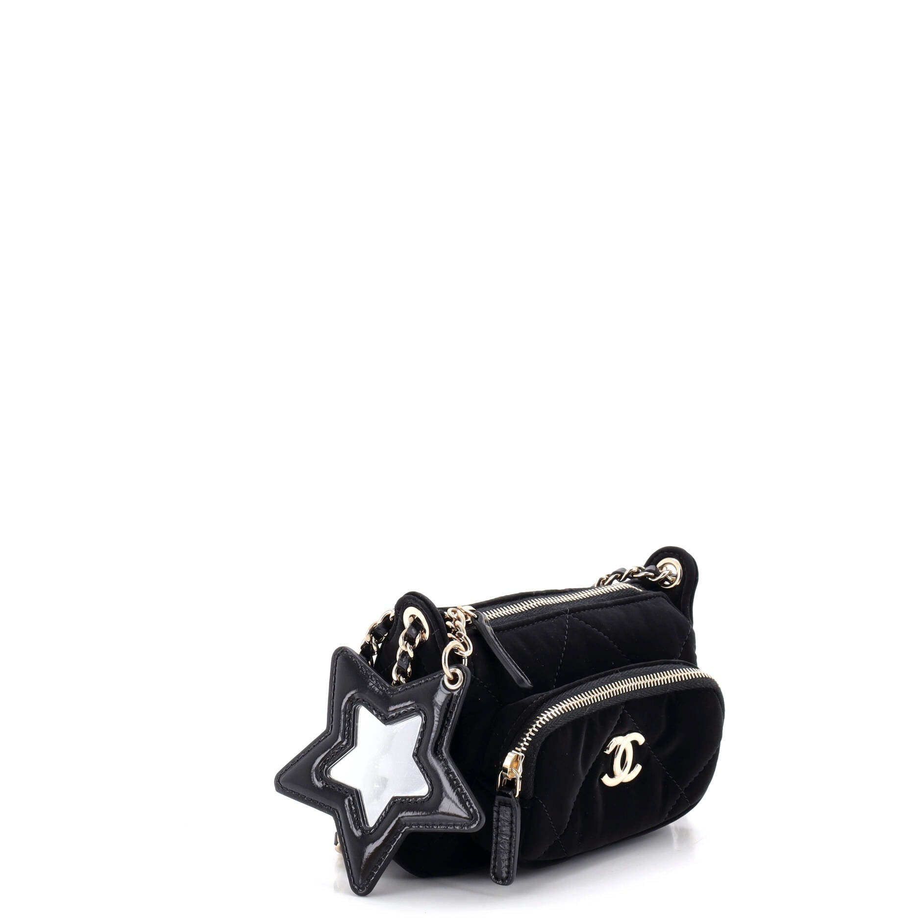 25 Clutch With Chain Quilted Velvet Effect Nylon and Shiny Crumpled Calfskin Mini