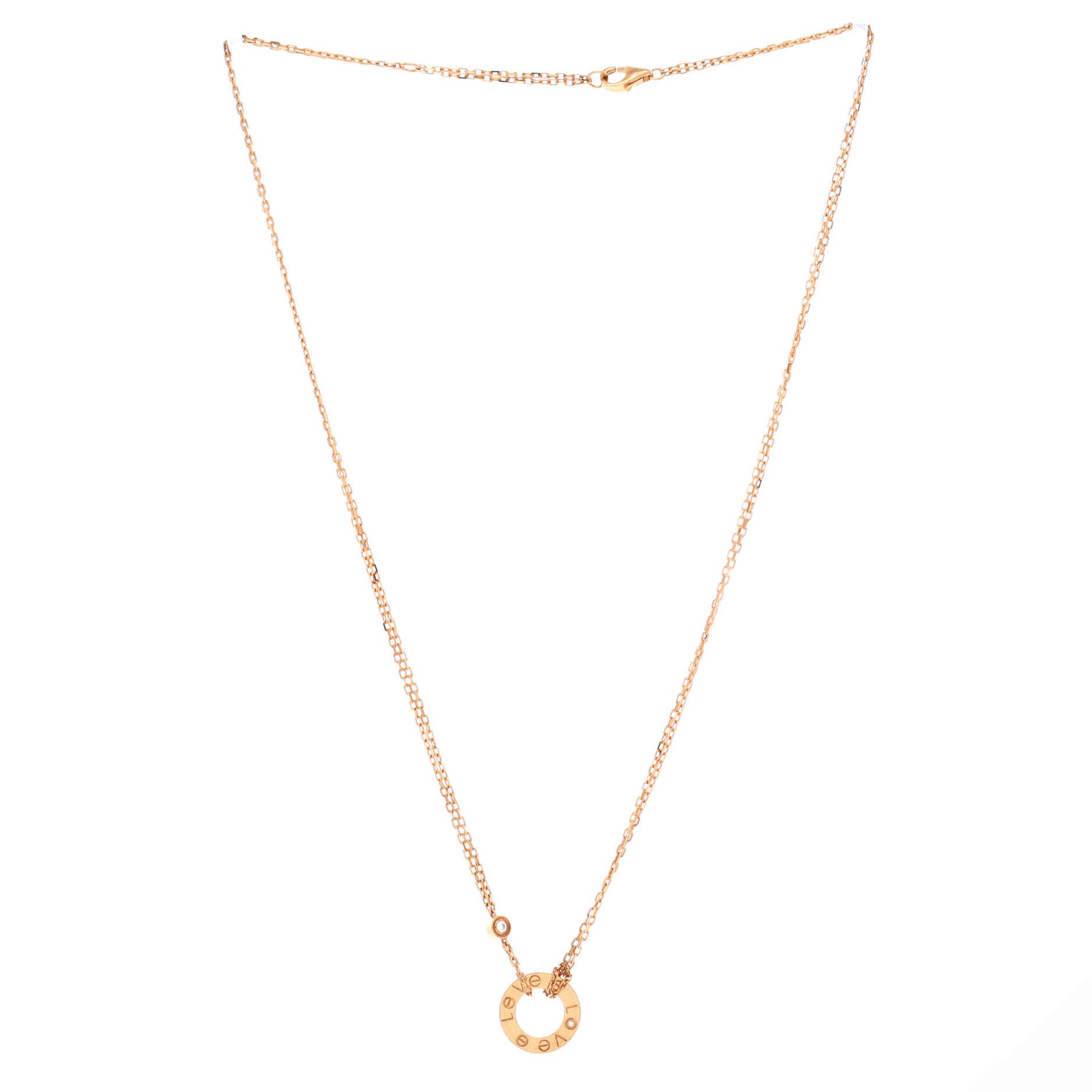 2 Diamonds Love Pendant Necklace 18K Rose Gold and Diamonds
