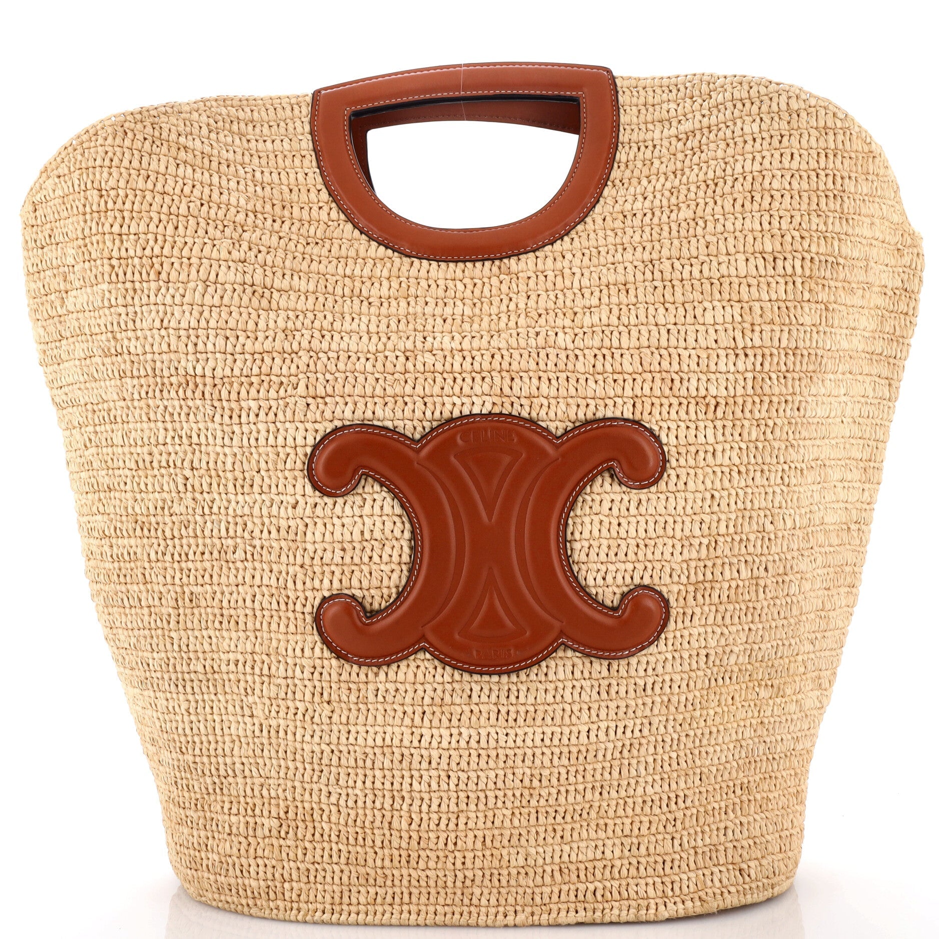 Triomphe Basket Shopper Tote Raffia and Leather Large