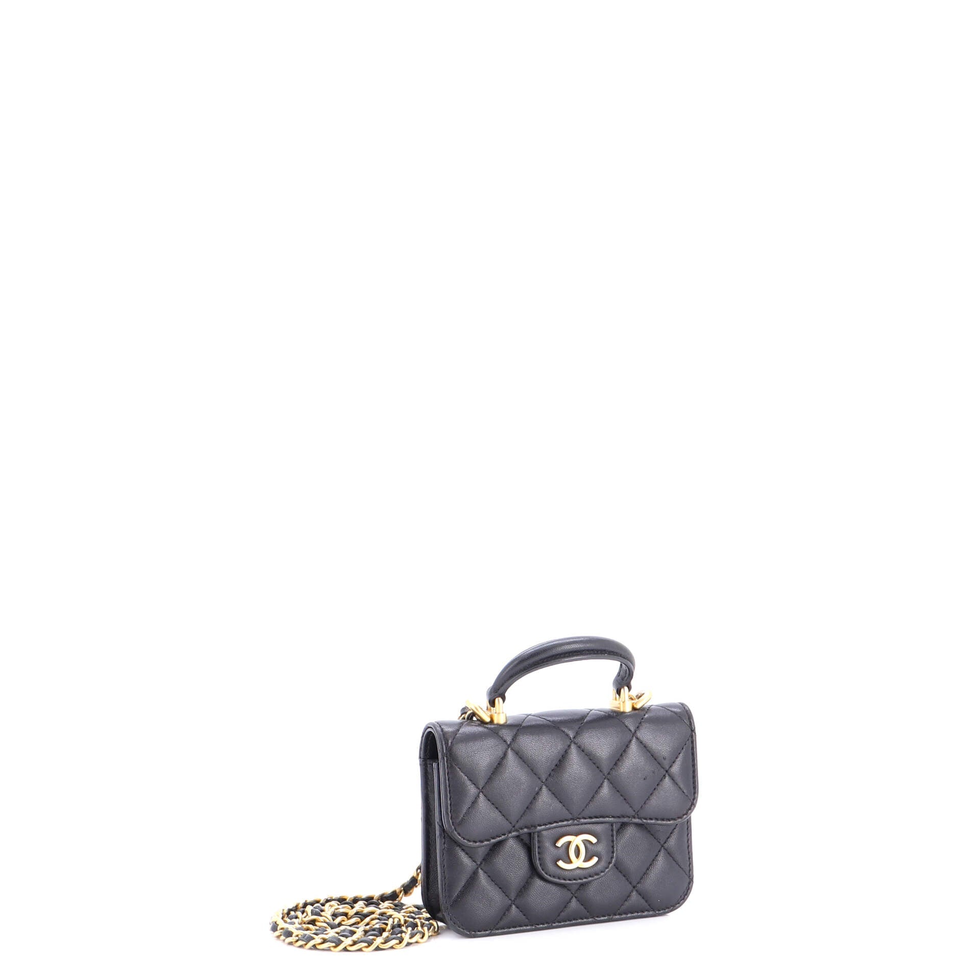 Top Handle Flap Coin Purse with Chain Quilted Lambskin