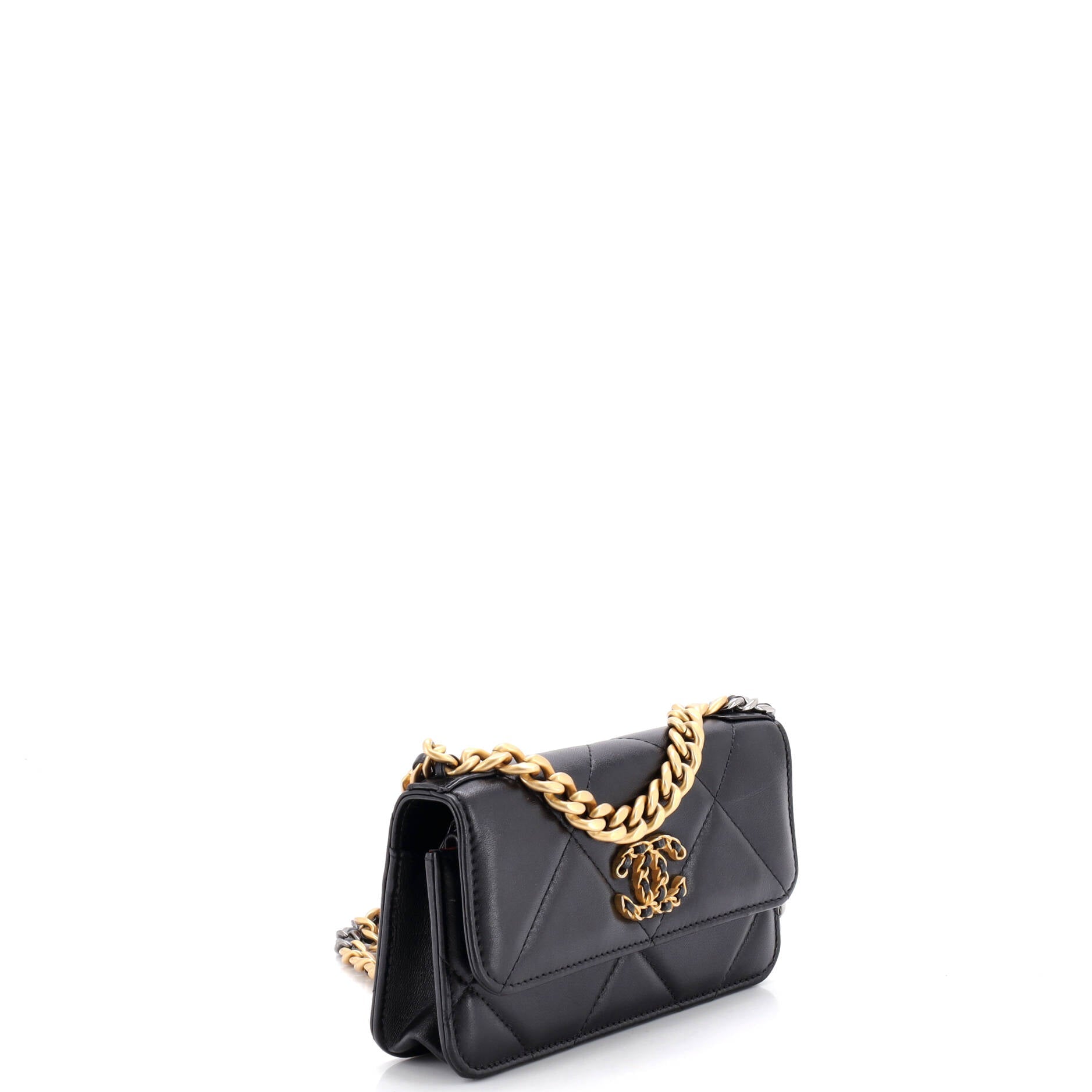 19 Flap Phone Holder with Chain Quilted Lambskin