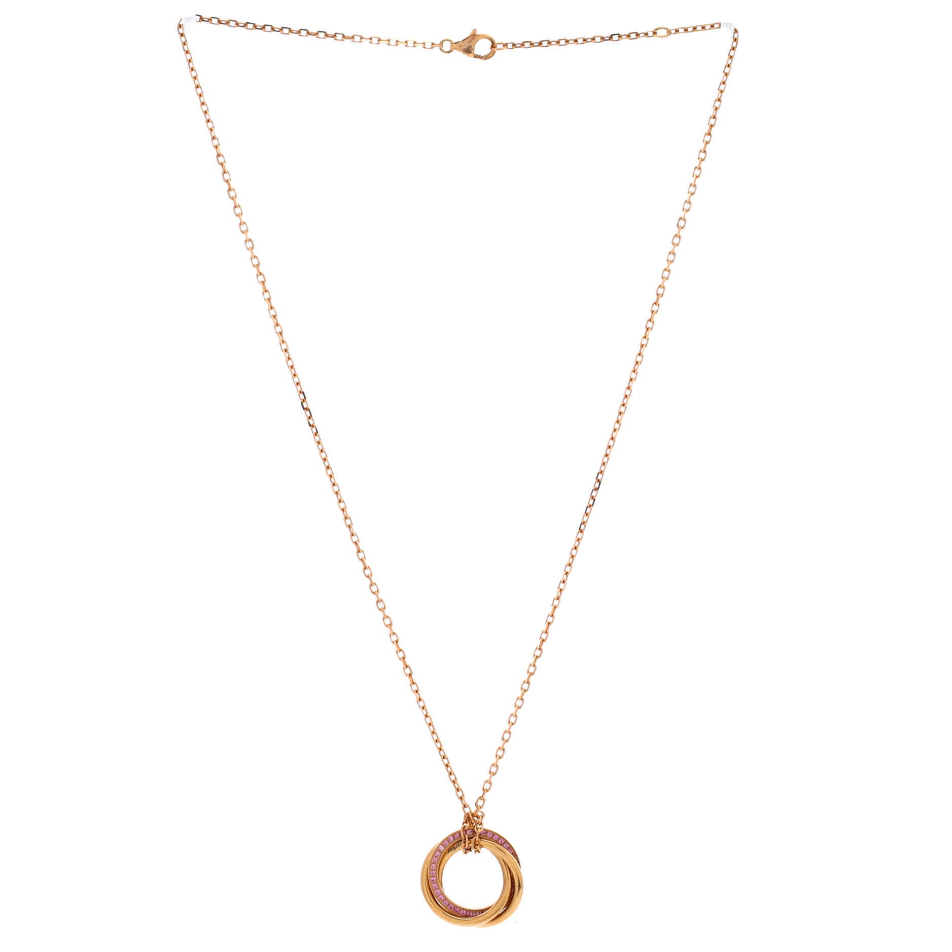 Trinity Pendant Necklace 18K Rose Gold with Pave Pink Sapphires