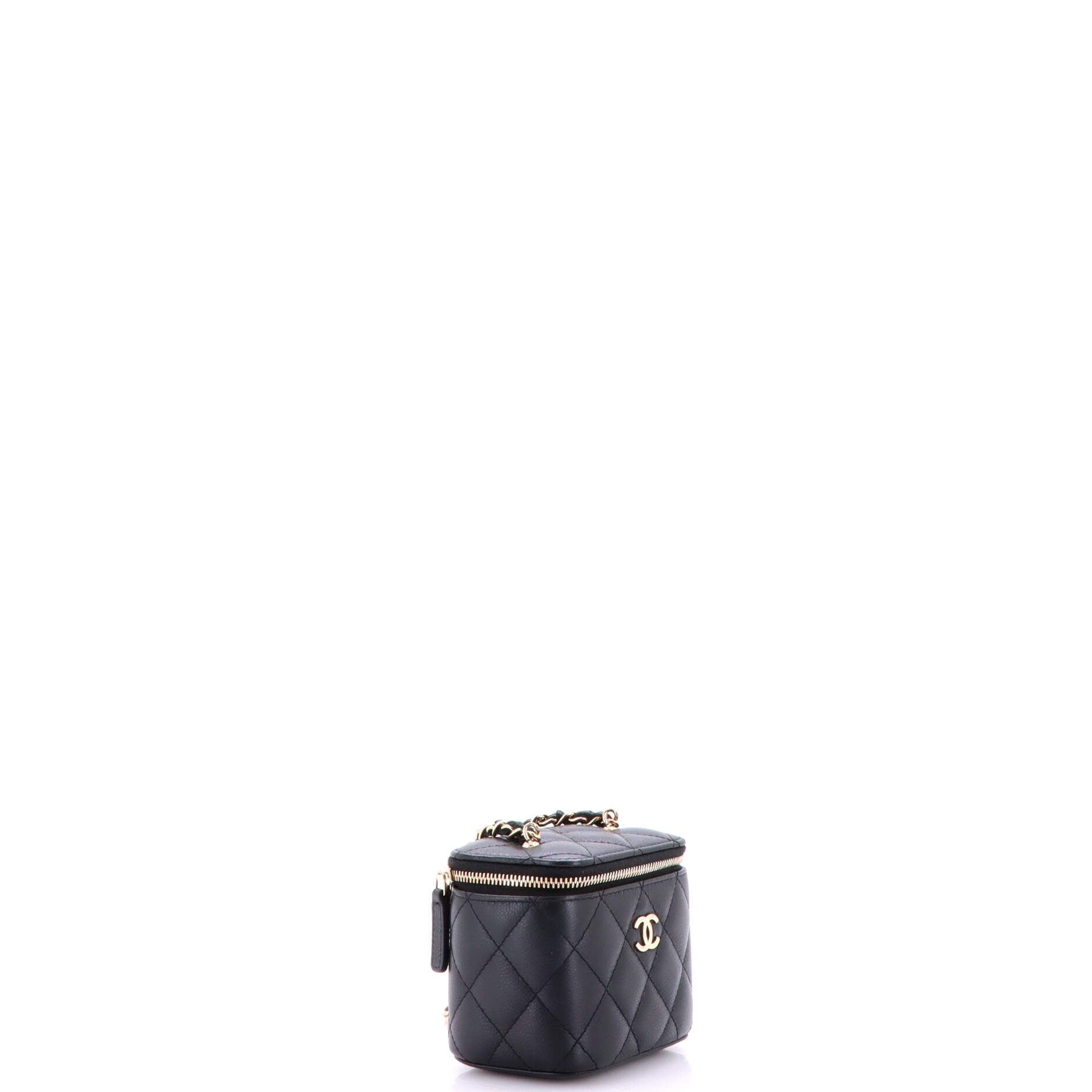 Tiny CC Link Vanity Case with Chain Quilted Caviar Mini
