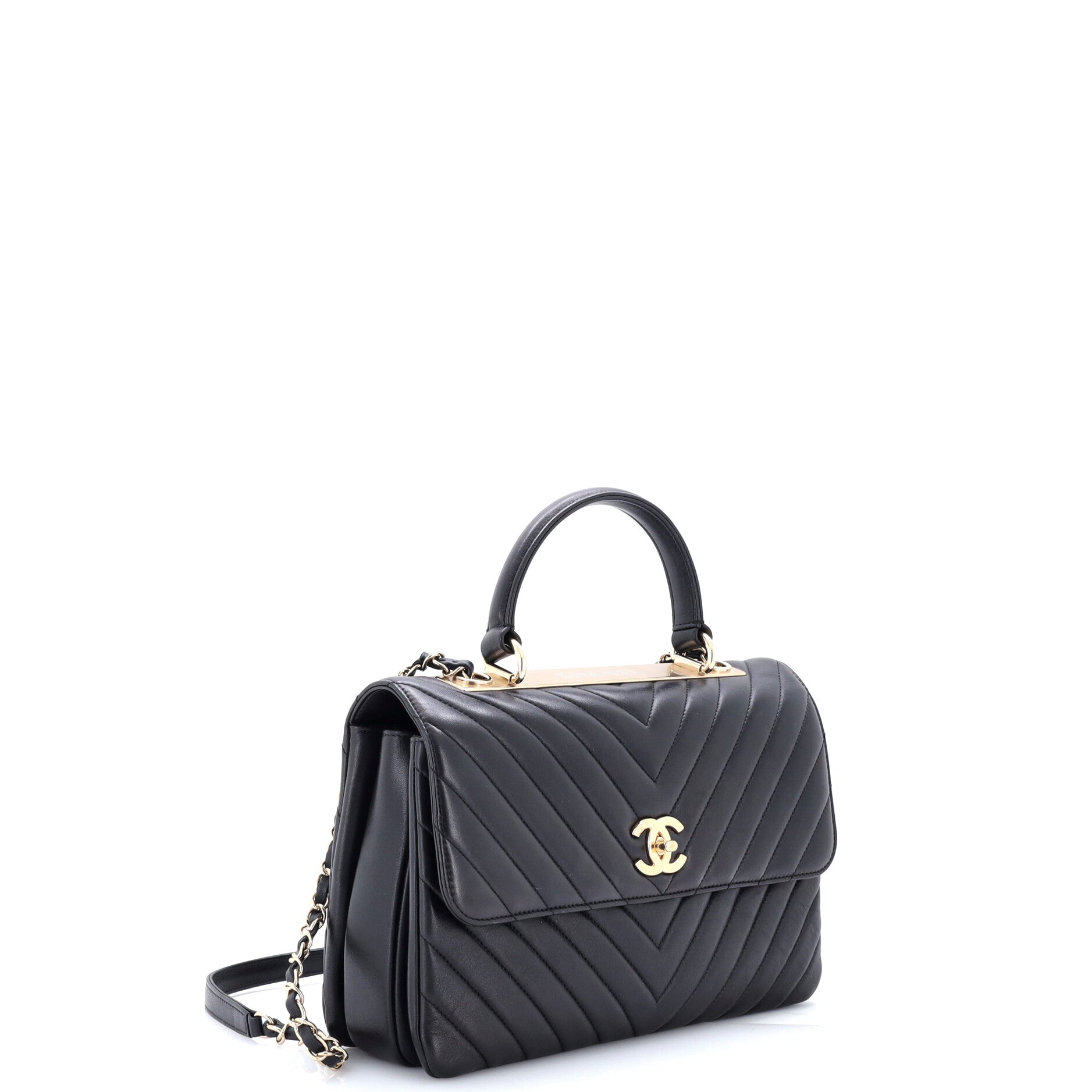 Trendy CC Top Handle Bag Chevron Lambskin Medium