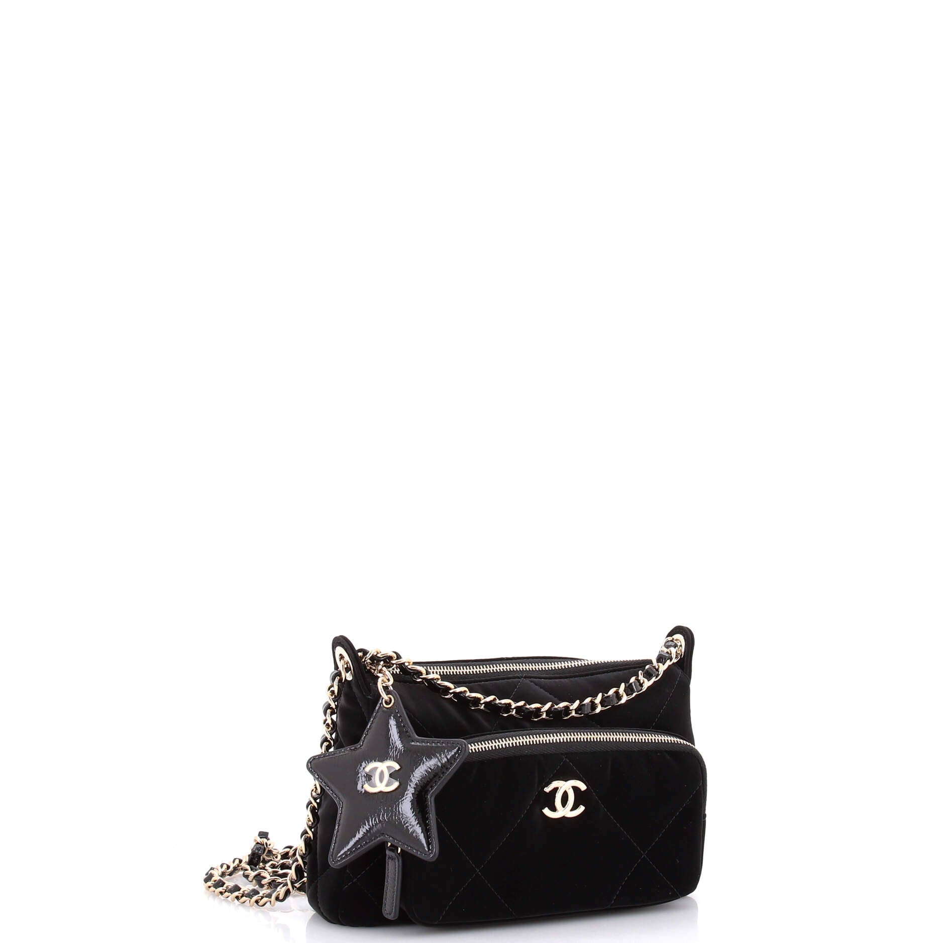 25 Clutch With Chain Quilted Velvet Effect Nylon and Shiny Crumpled Calfskin Mini