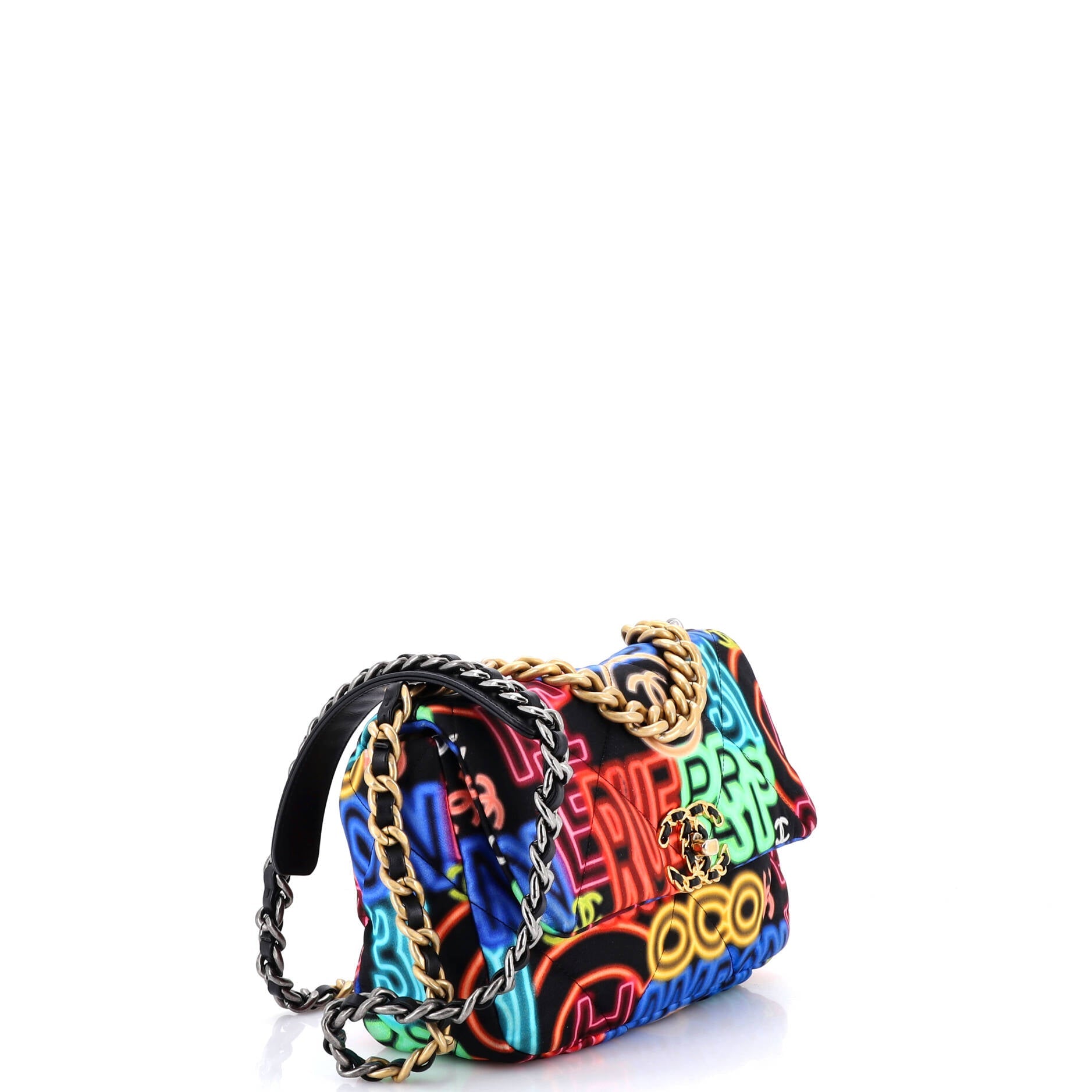 19 Flap Bag Quilted Graffiti Print Fabric Medium