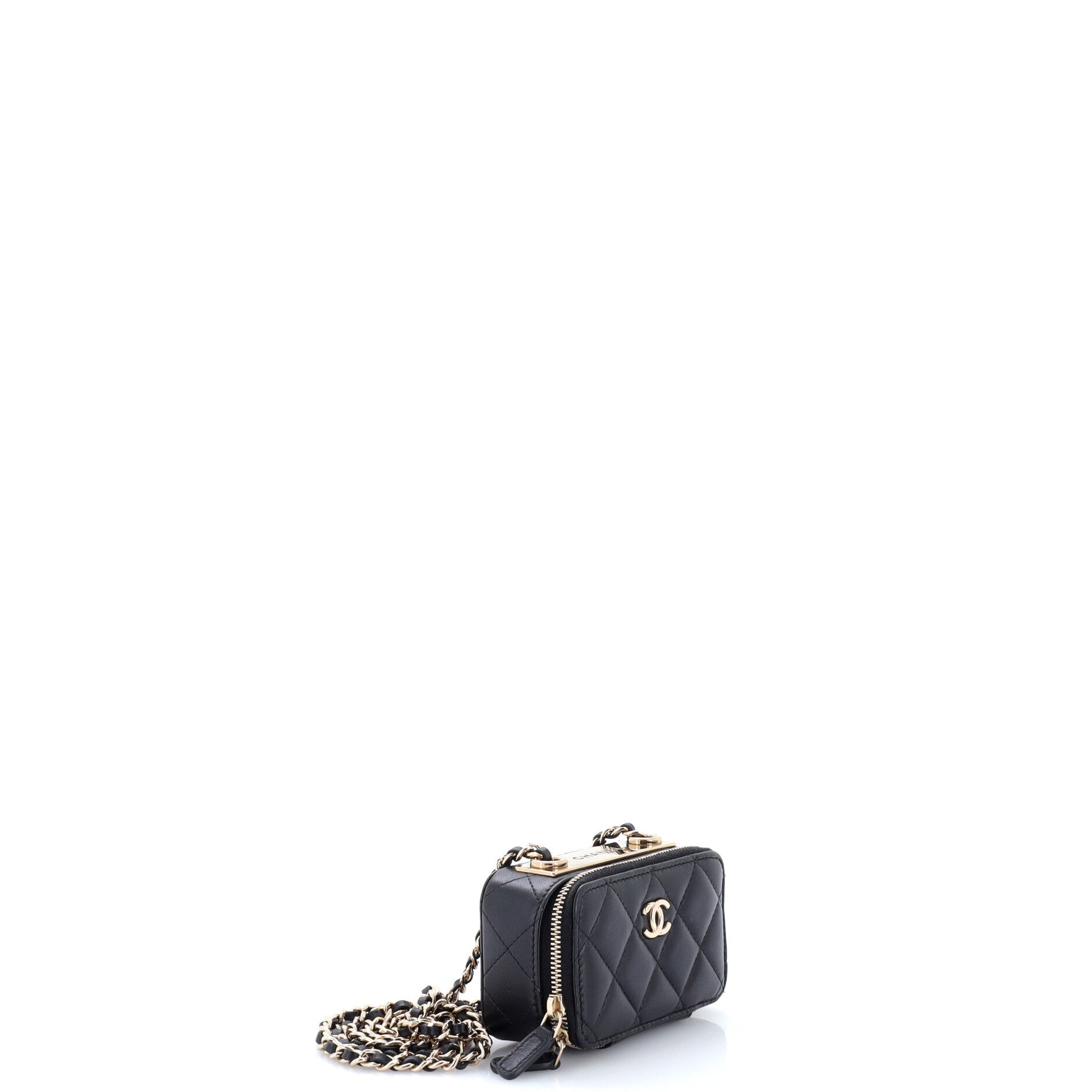Trendy CC Zip Card Holder on Chain Quilted Lambskin