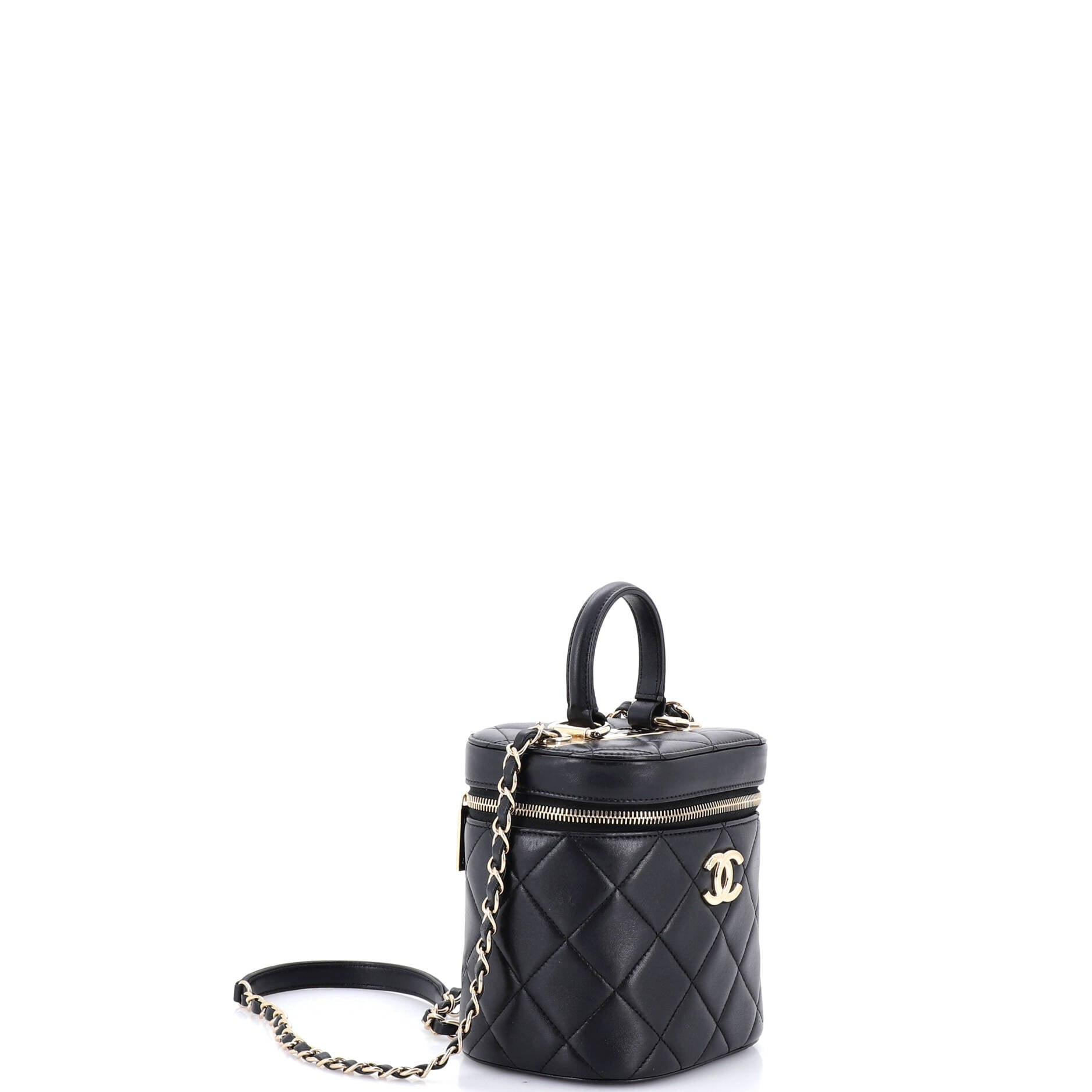 Trendy CC Top Handle Vanity Case Quilted Lambskin Small