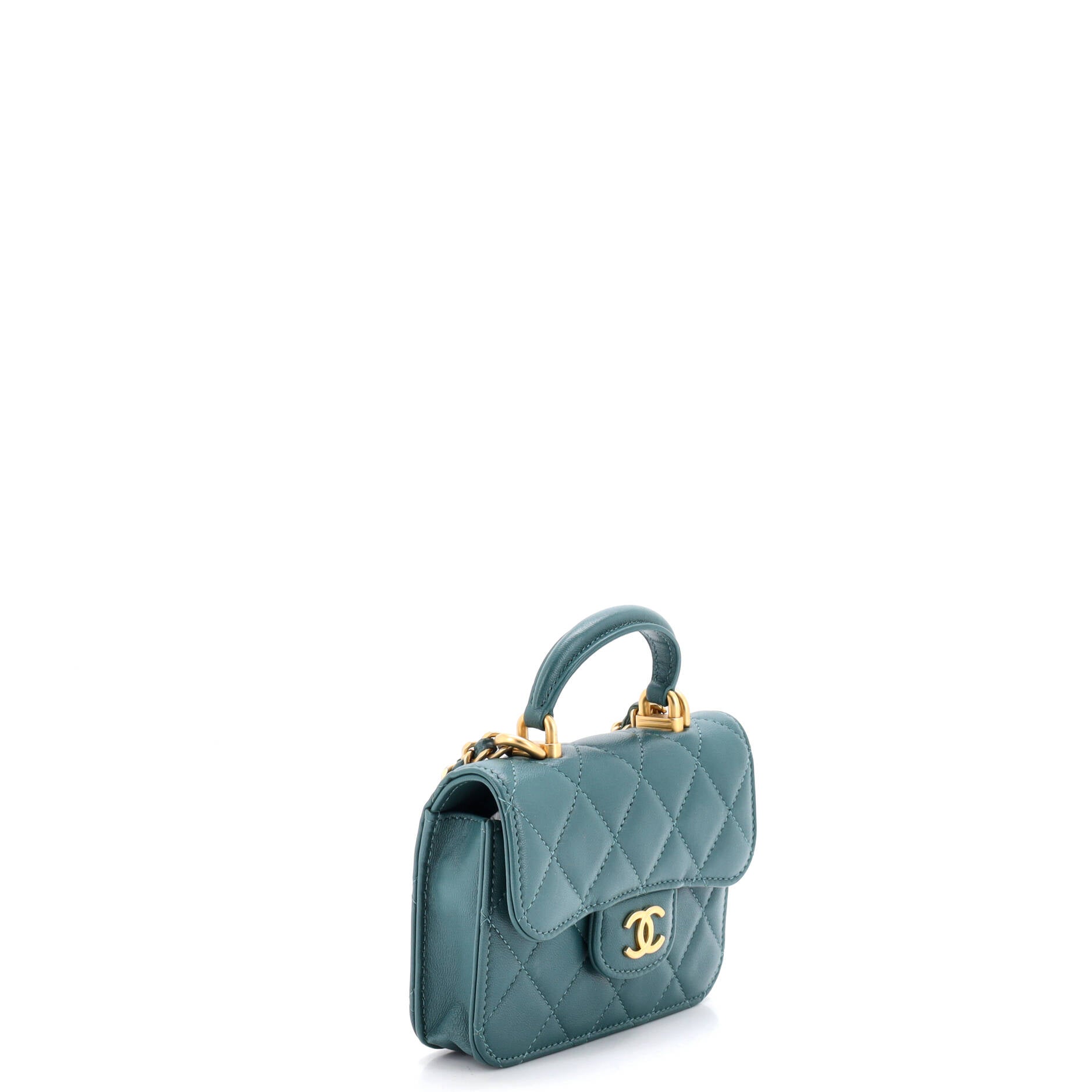 Top Handle Flap Coin Purse with Chain Quilted Lambskin