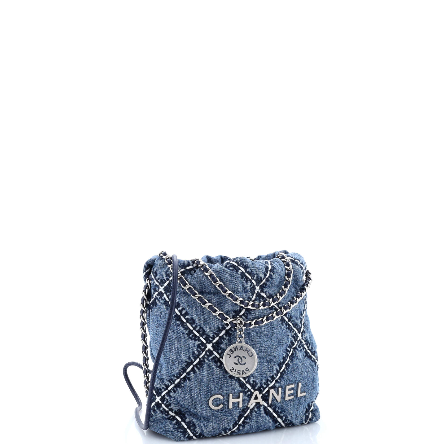 22 Chain Hobo Quilted Stitched Denim Mini