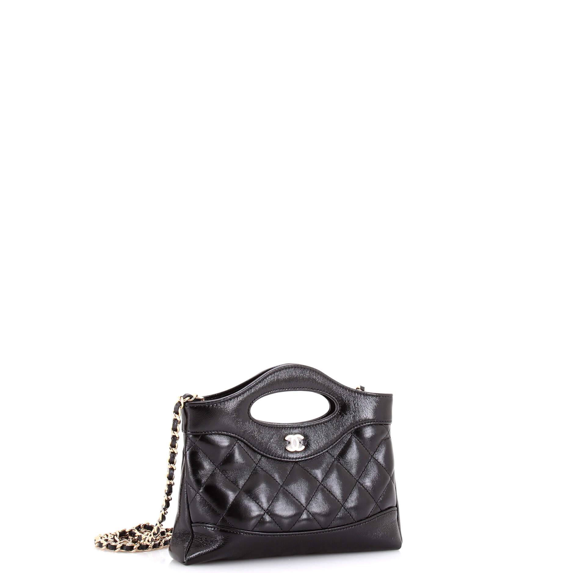 31 Shopping Bag Clutch with Chain Quilted Shiny Crumpled Calfskin Small