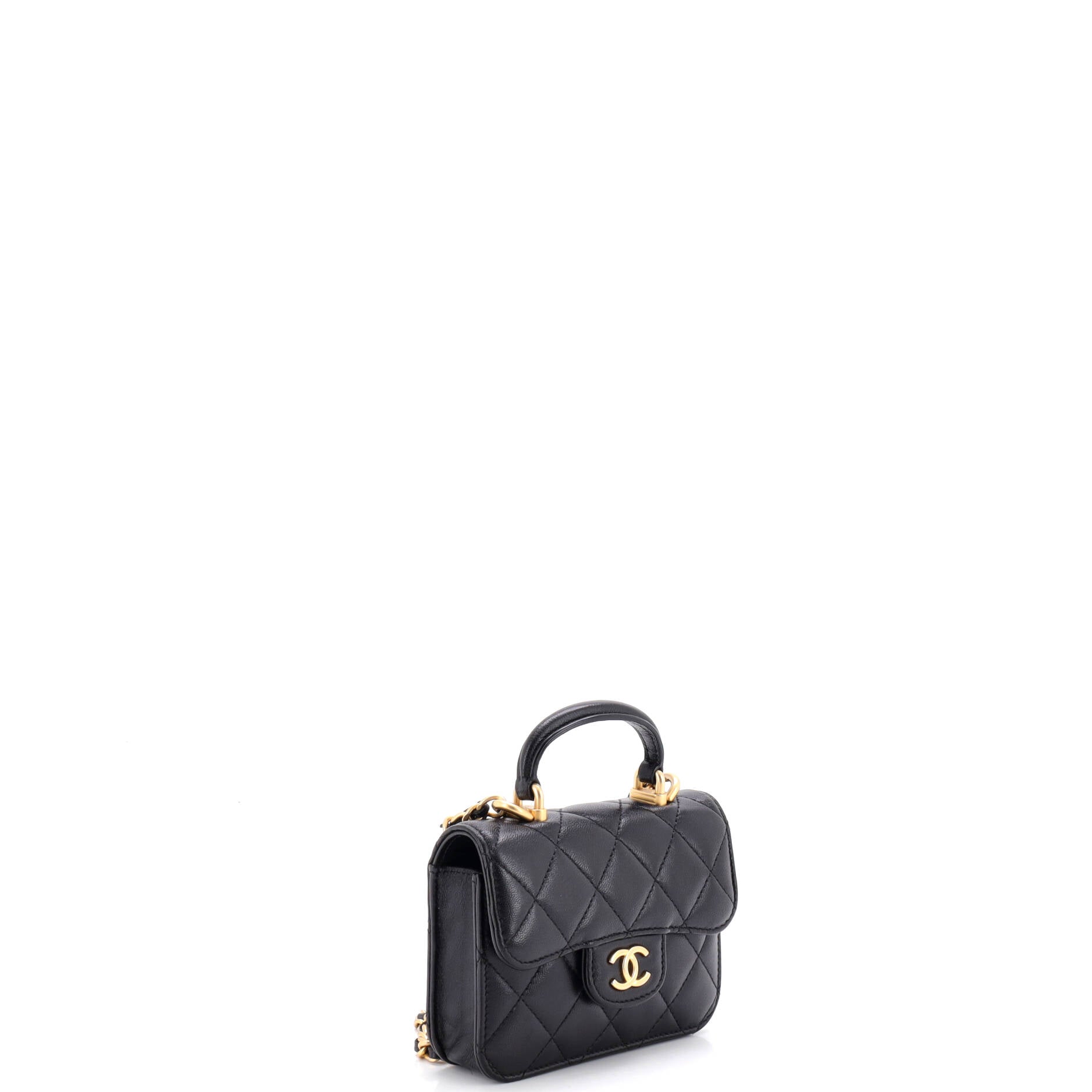 Top Handle Flap Coin Purse with Chain Quilted Lambskin