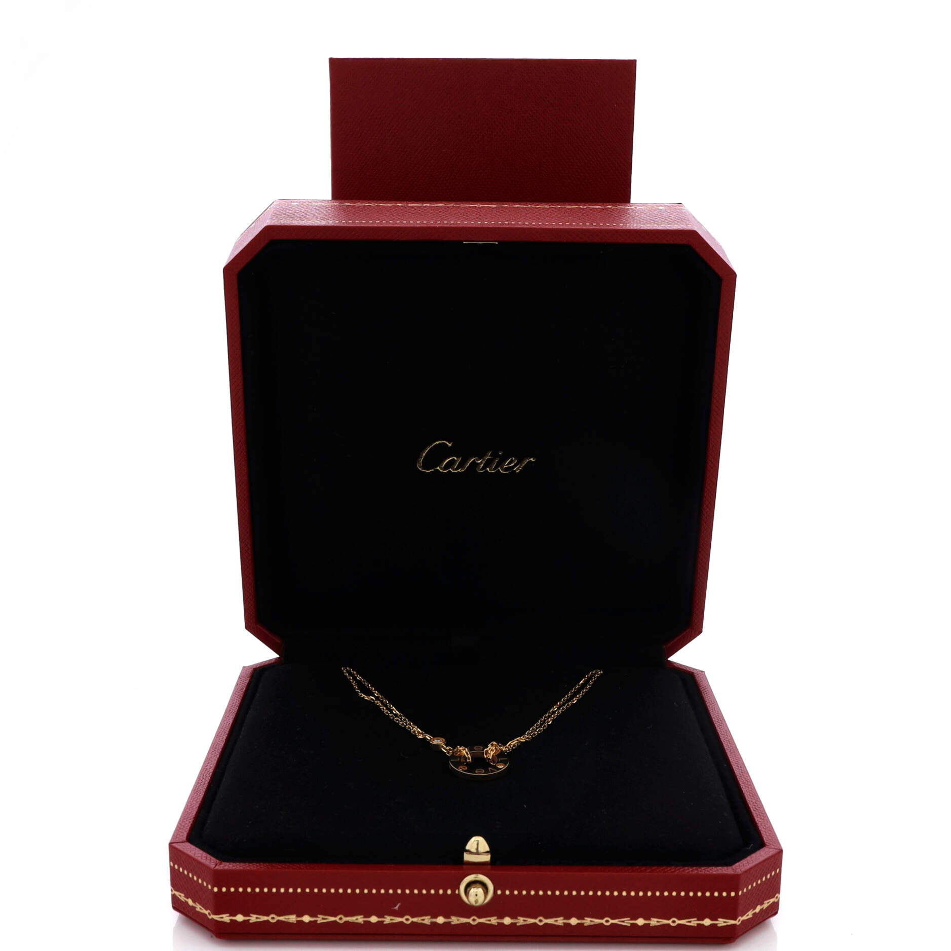 2 Diamonds Love Pendant Necklace 18K Yellow Gold and Diamonds