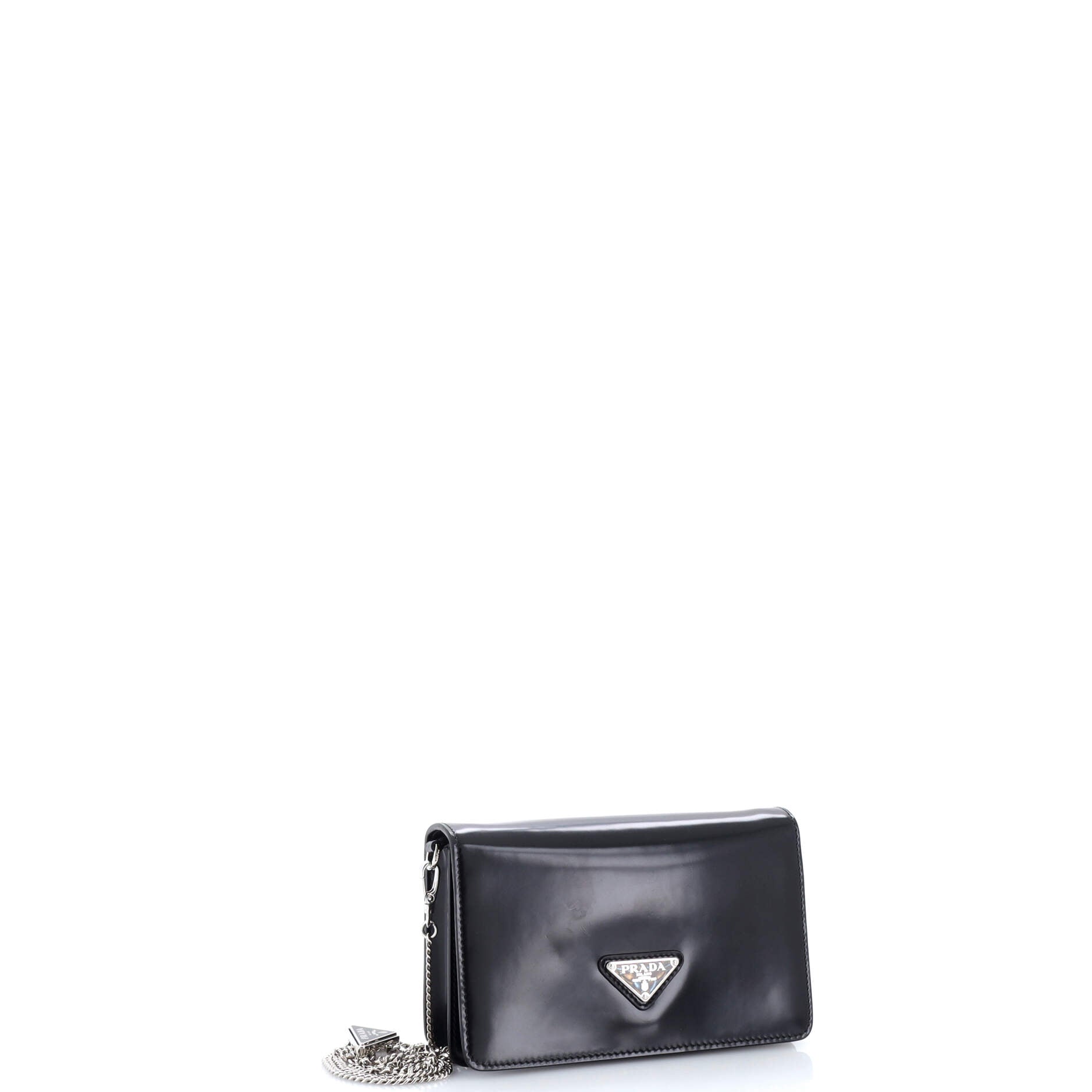 Triangle Logo Chain Flap Bag Brushed Leather Small