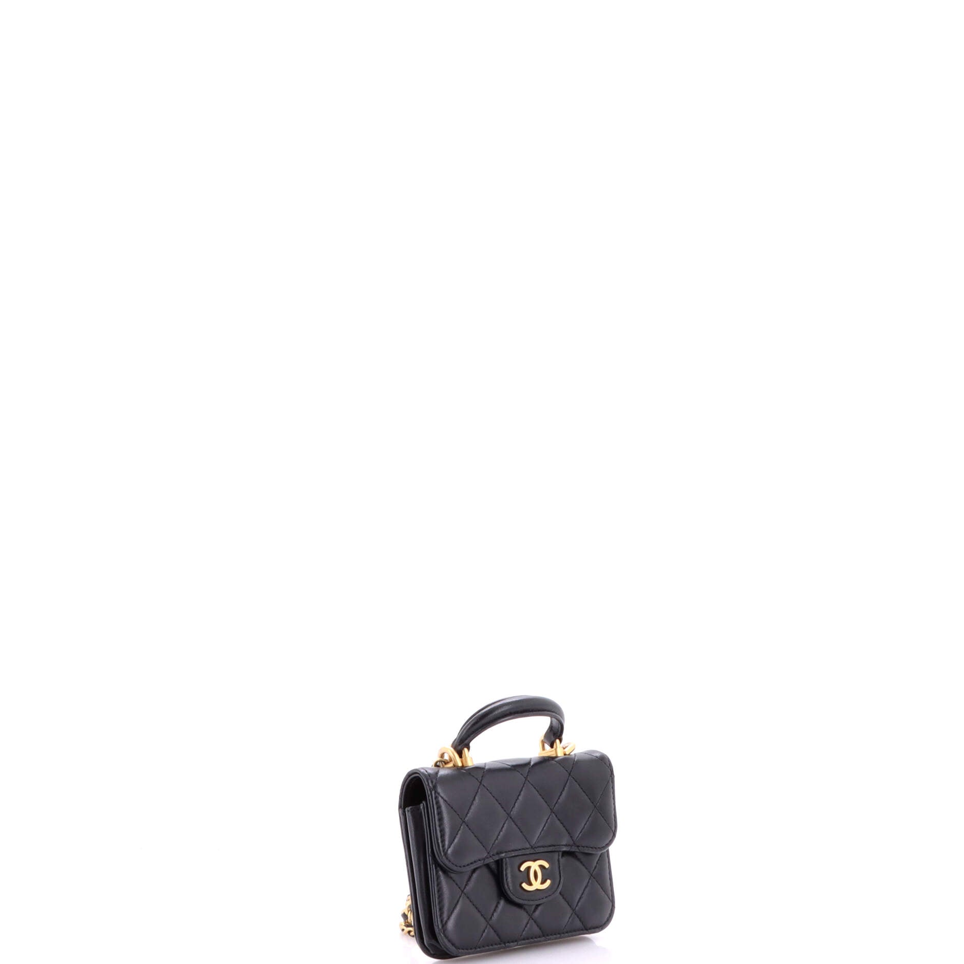 Top Handle Flap Coin Purse with Chain Quilted Lambskin