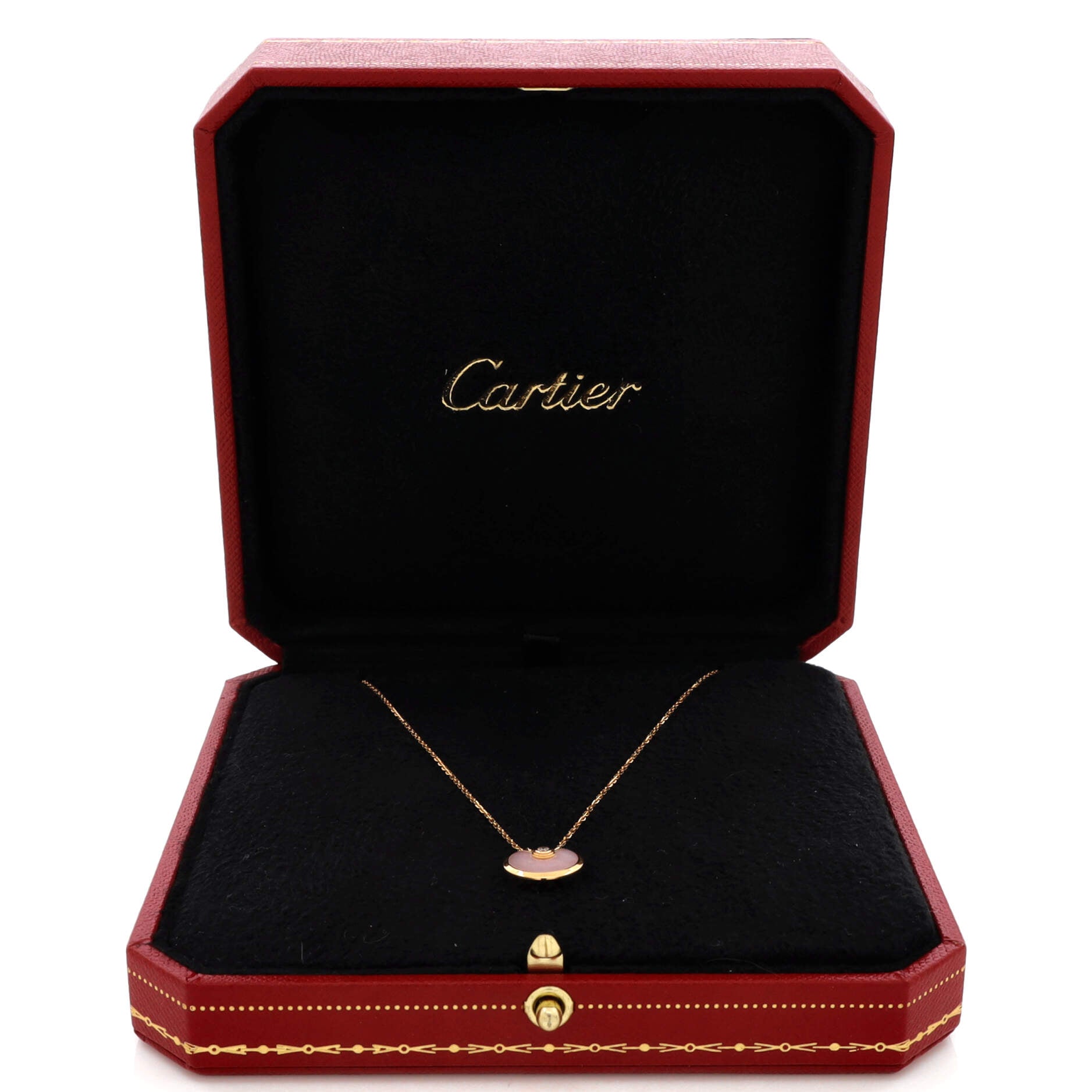 Amulette de Cartier Pendant Necklace 18K Rose Gold with Pink Opal and Diamond XS