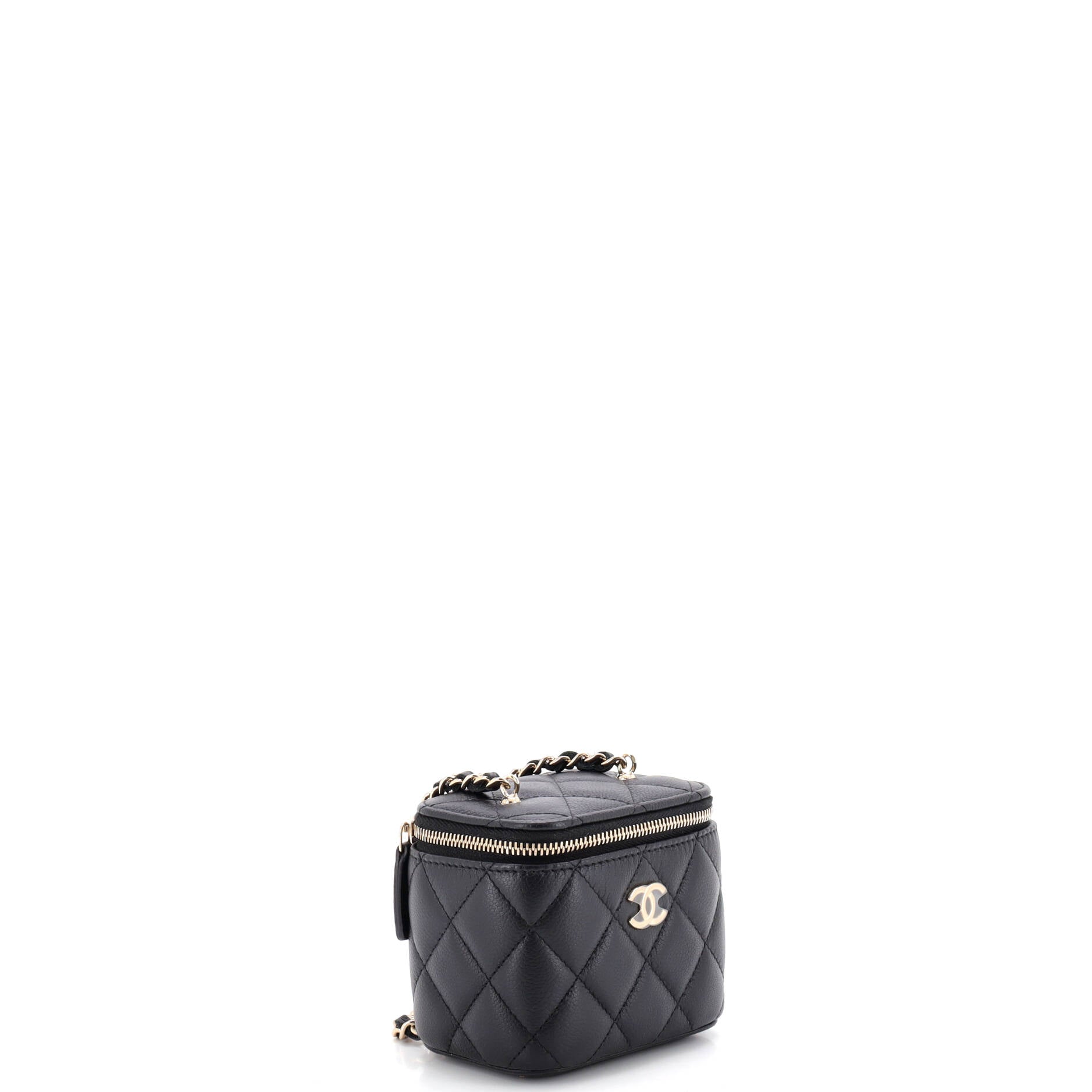 Tiny CC Link Vanity Case with Chain Quilted Caviar Mini