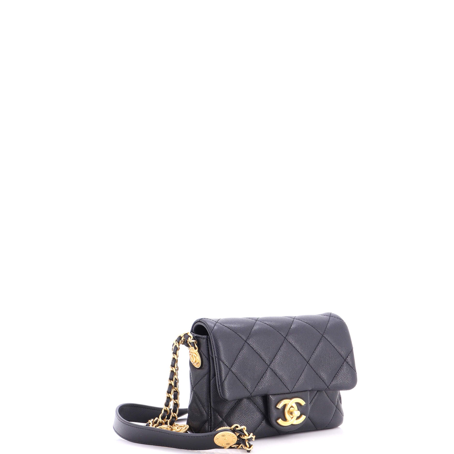 Twist Your Buttons Flap Bag Quilted Caviar Mini