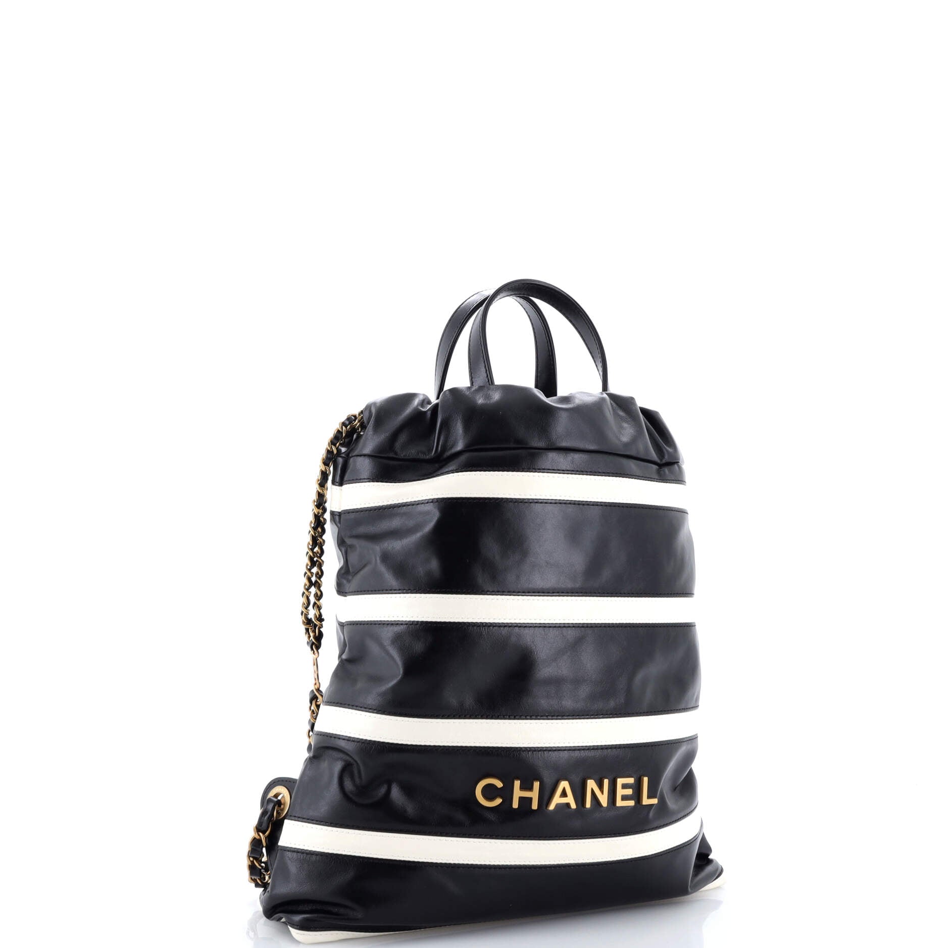 22 Chain Backpack Striped Shiny Calfskin Medium