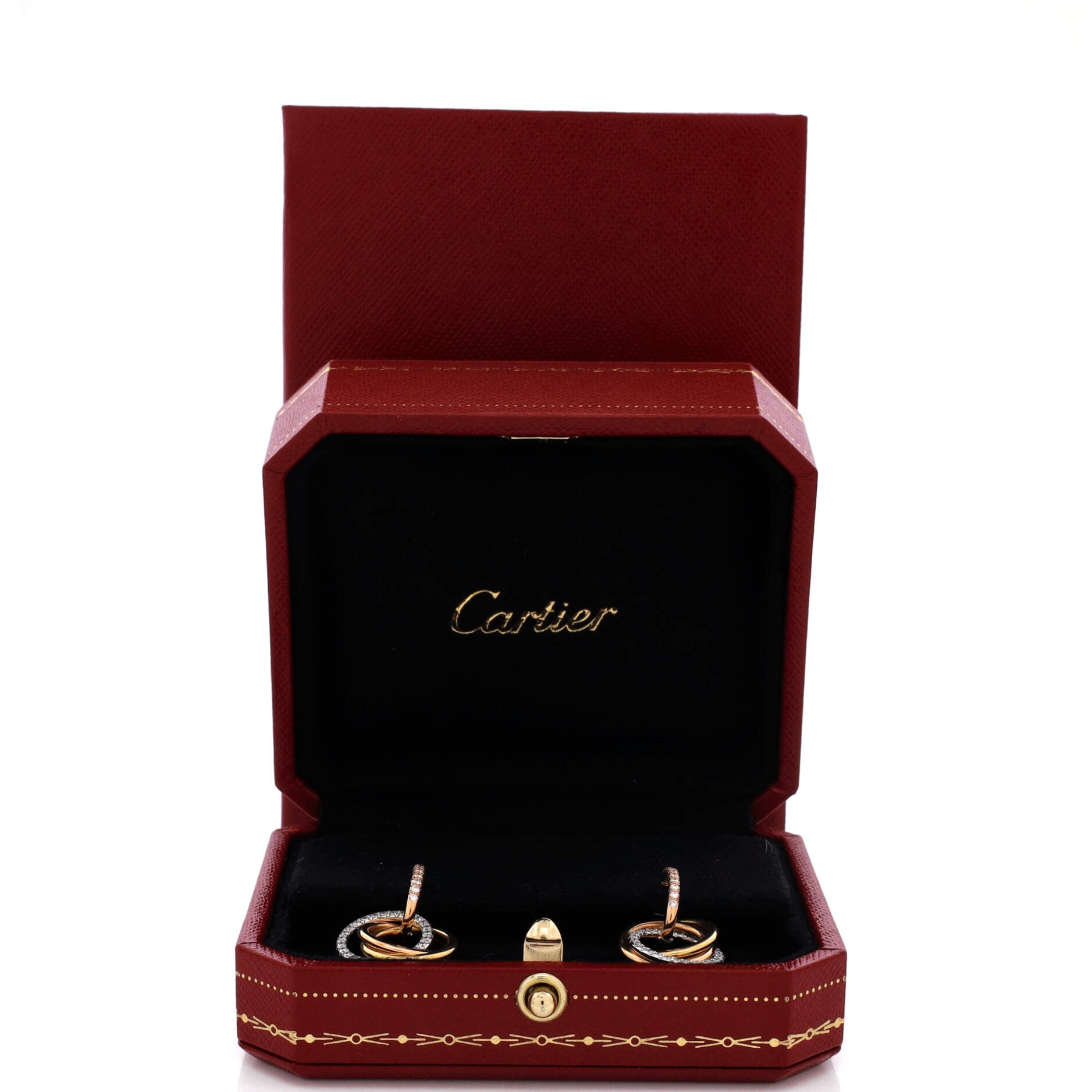 Trinity Hoop Dangle Earrings 18K Tricolor Gold with Diamonds
