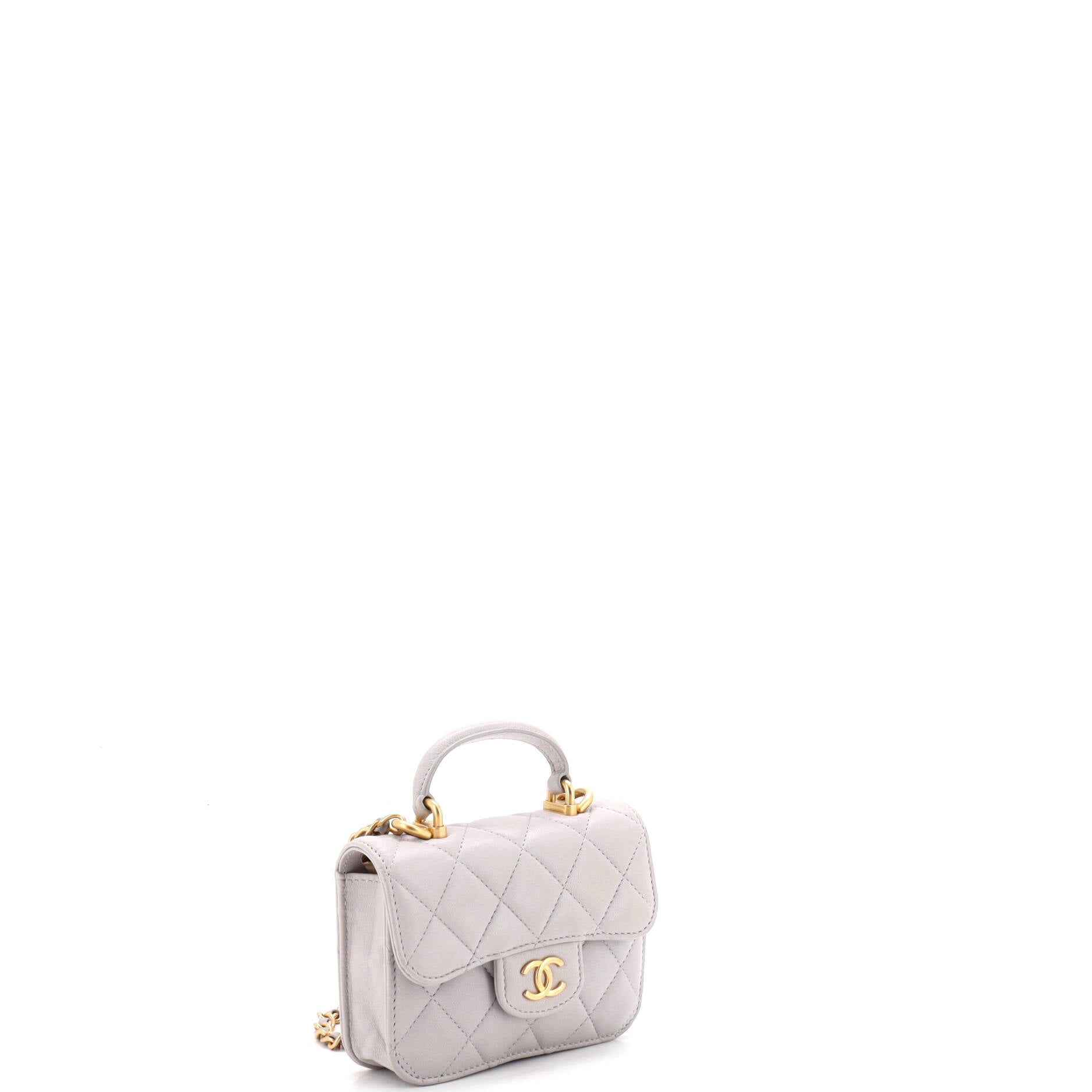 Top Handle Flap Coin Purse with Chain Quilted Lambskin