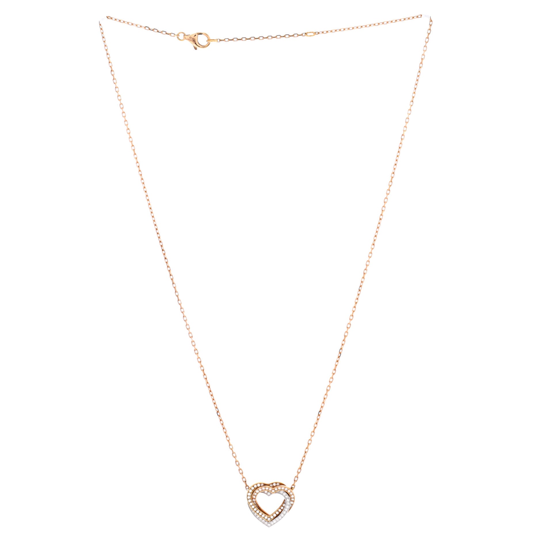 Trinity de Cartier Heart Pendant Necklace 18K Tricolor Gold with Pave Diamonds