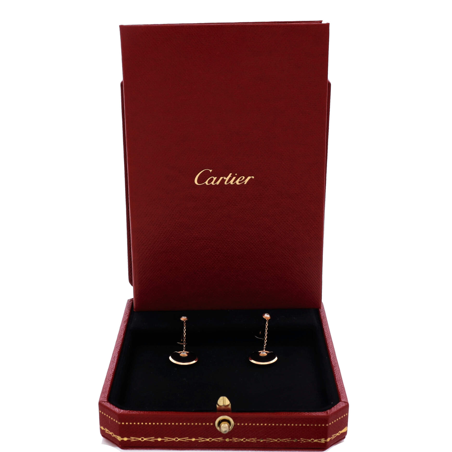 Amulette de Cartier Drop Dangle Earrings 18K Rose Gold with Diamond and Onyx XS