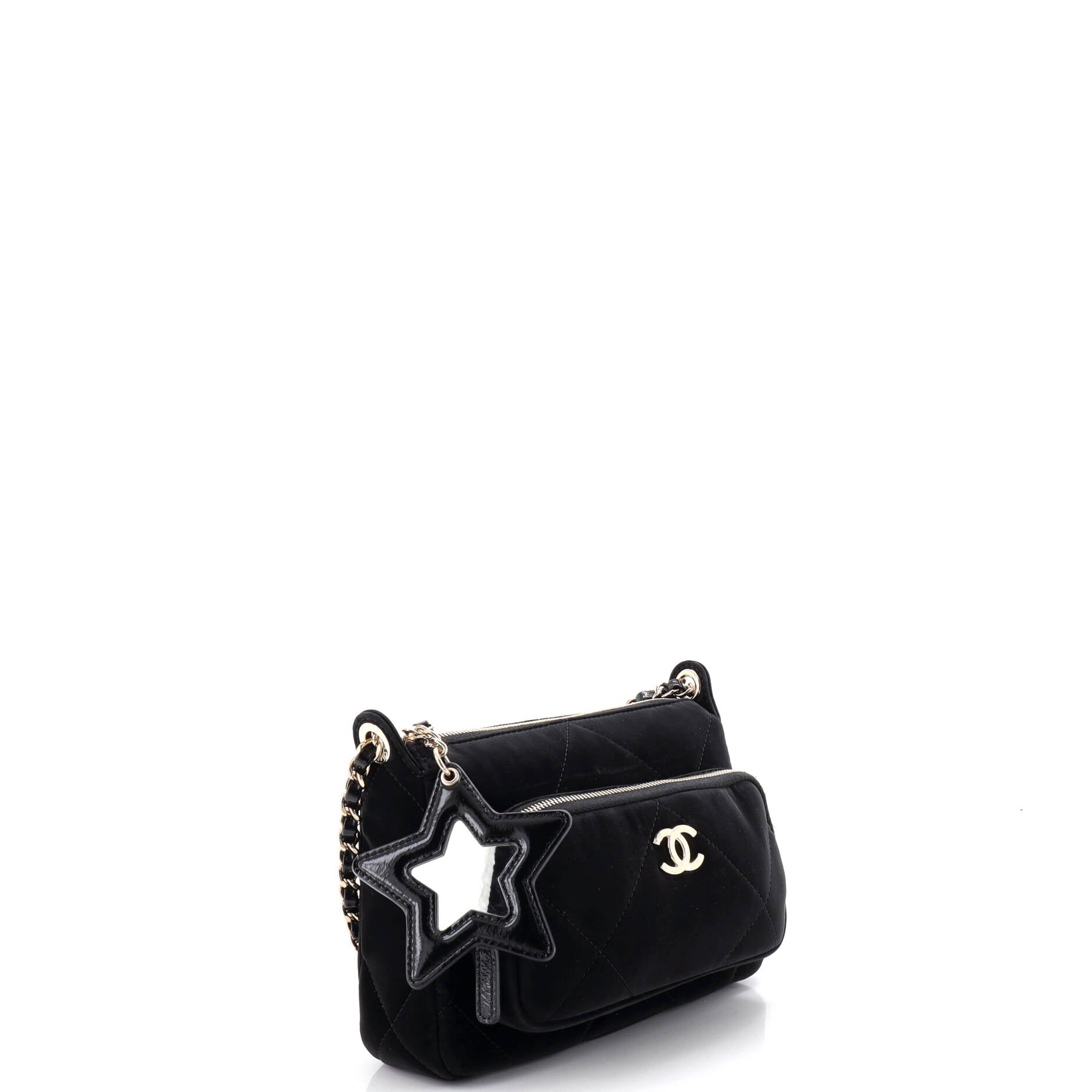 25 Clutch With Chain Quilted Velvet Effect Nylon and Shiny Crumpled Calfskin Small