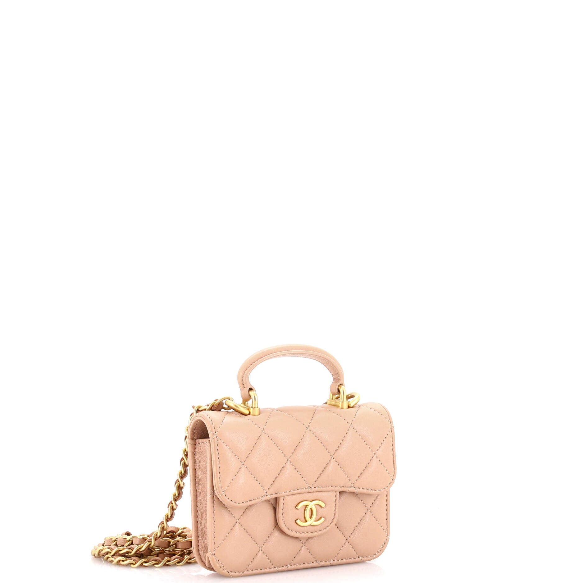 Top Handle Flap Coin Purse with Chain Quilted Lambskin