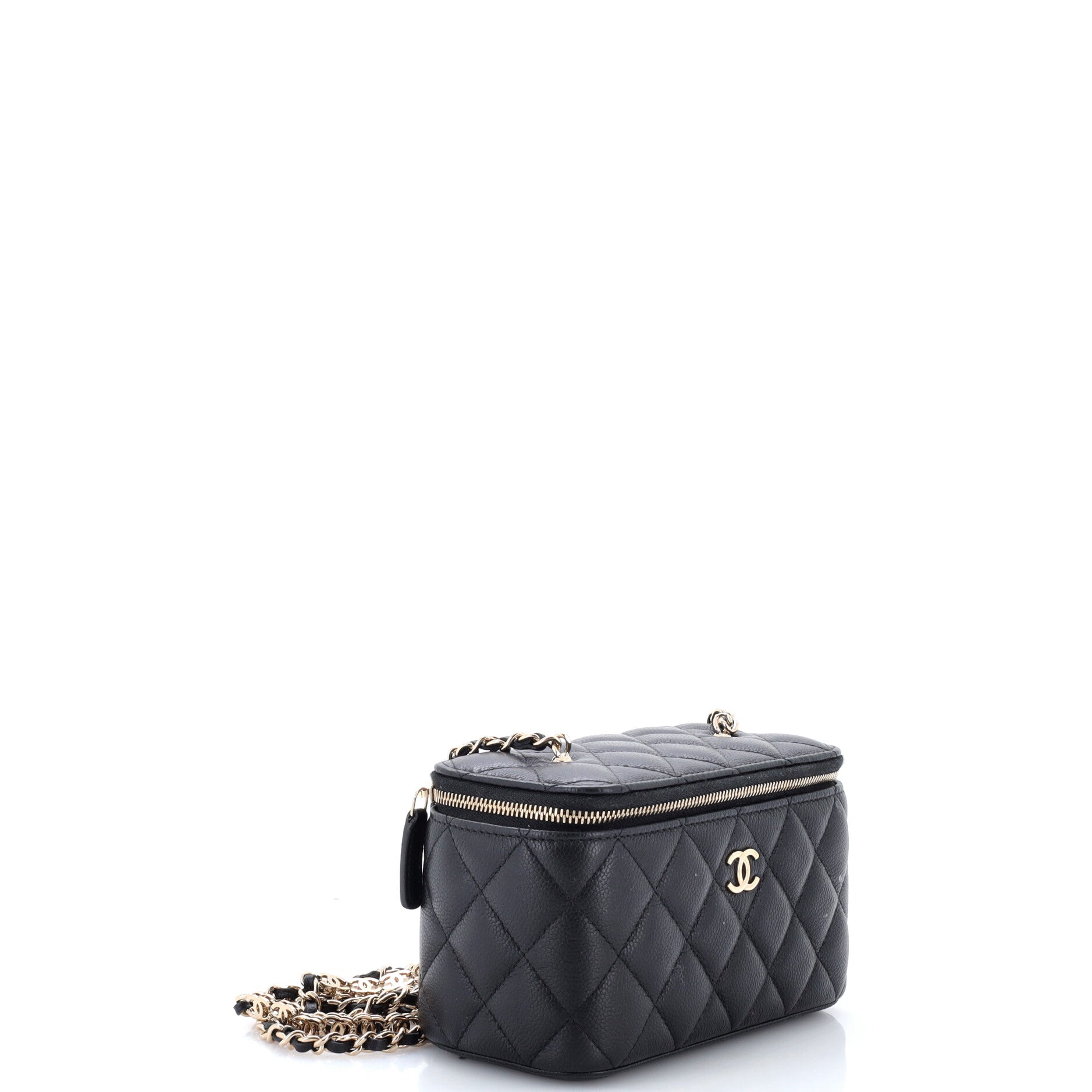 Tiny CC Link Vanity Case with Chain Quilted Caviar Small