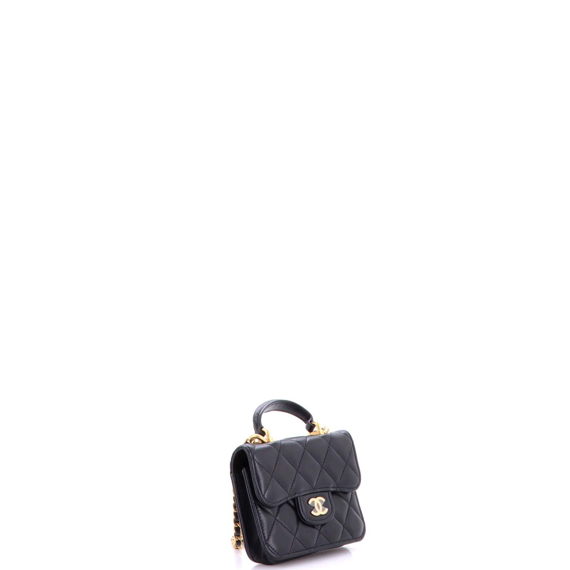 Top Handle Flap Coin Purse with Chain Quilted Lambskin
