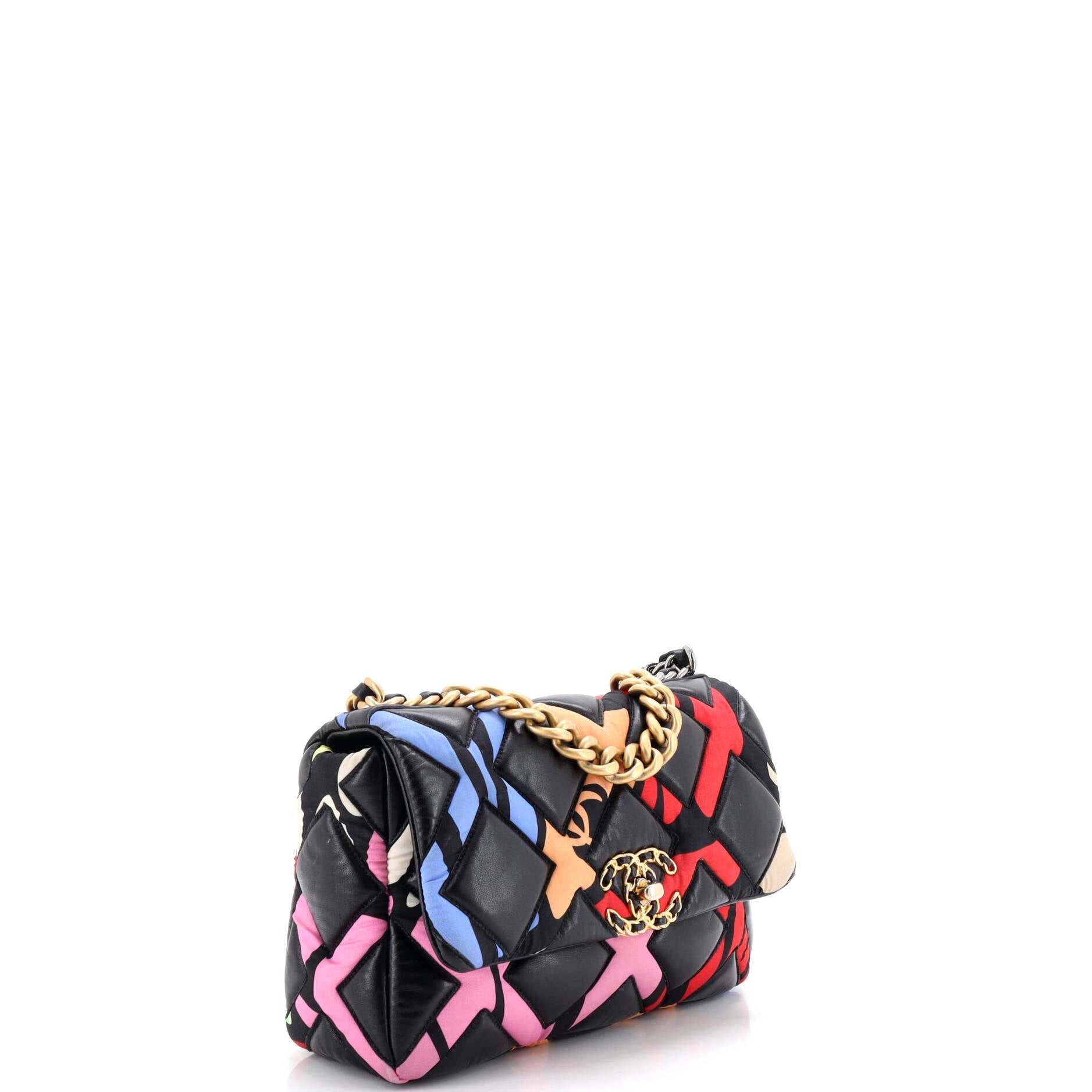19 Flap Bag Quilted Lambskin and Printed Silk Medium