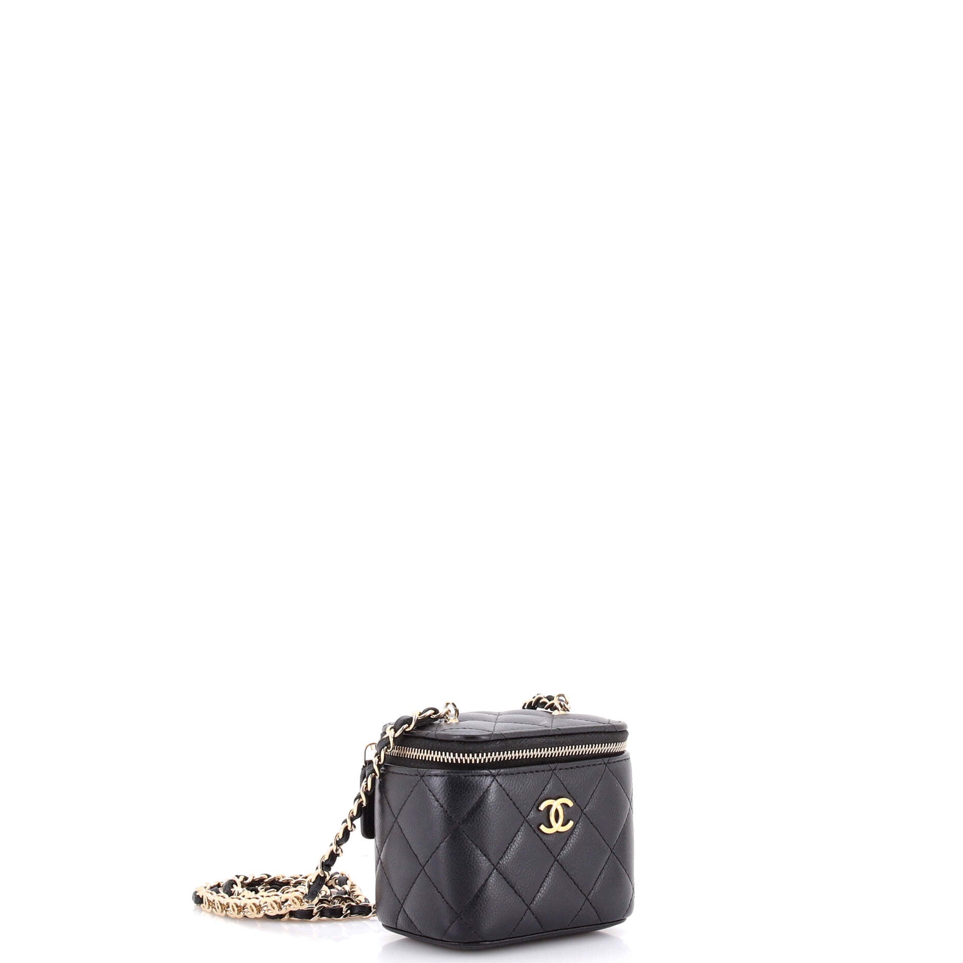 Tiny CC Link Vanity Case with Chain Quilted Caviar Mini